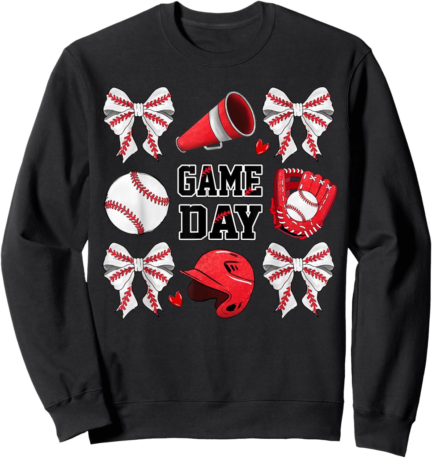 Game Day Baseball Bow Coquette Funny Baseball Lovers Sweatshirt - Sweatshirt | Black