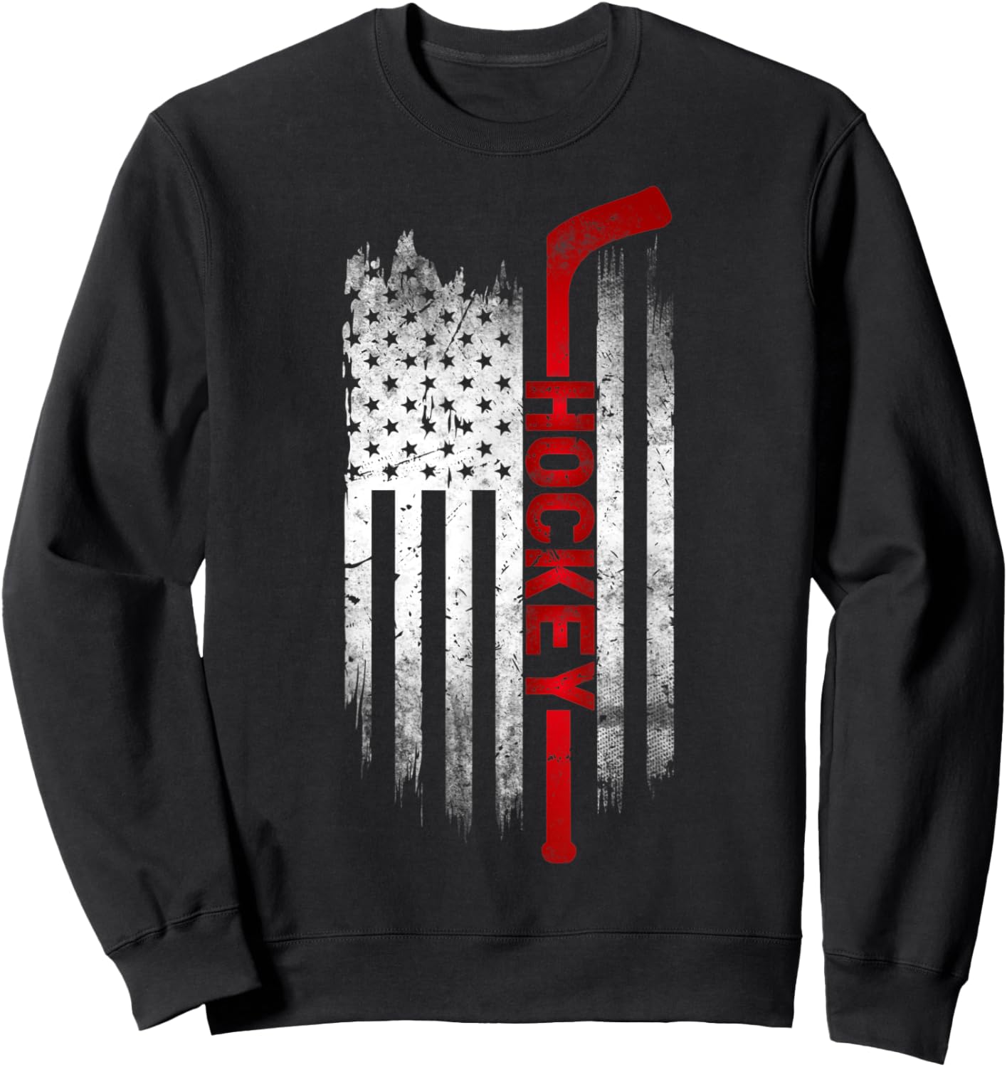 Ice Hockey Stick USA Flag Sports Patriotic Hockey Player Sweatshirt - Sweatshirt | Black