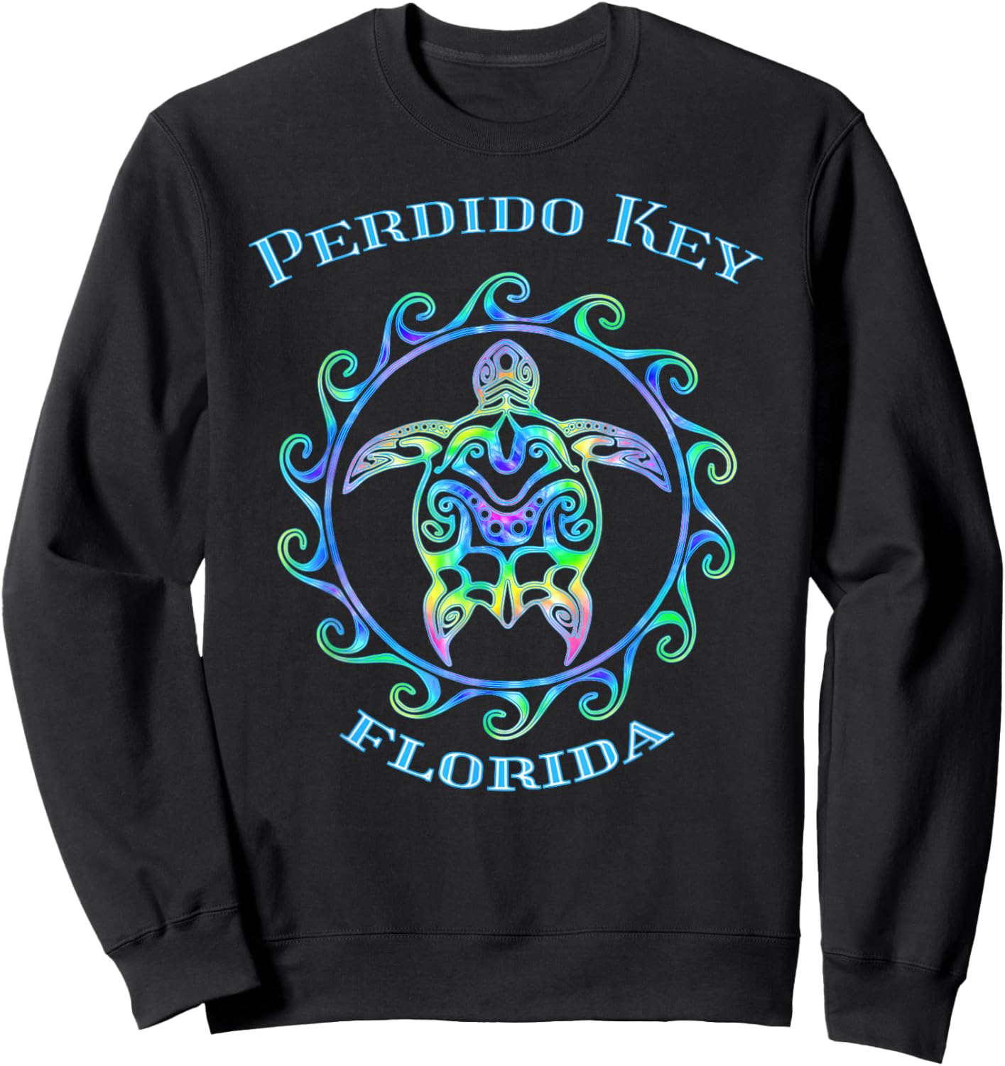 Perdido Key Florida Vacation Colorful Turtle Sweatshirt - Sweatshirt | Black