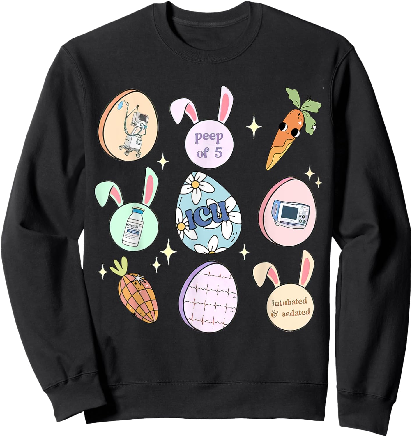 ICU Nurse Easter Bunny Intensive Care Unit Easter Day Outfit Sweatshirt - Sweatshirt | Black