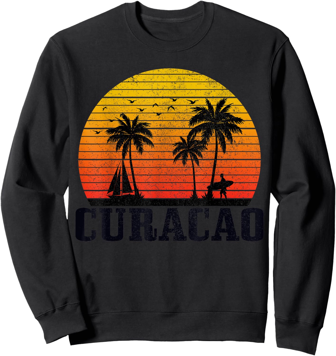 Curacao Surfer Vintage Caribbean Souvenir Women Kids Sweatshirt - Sweatshirt | Black