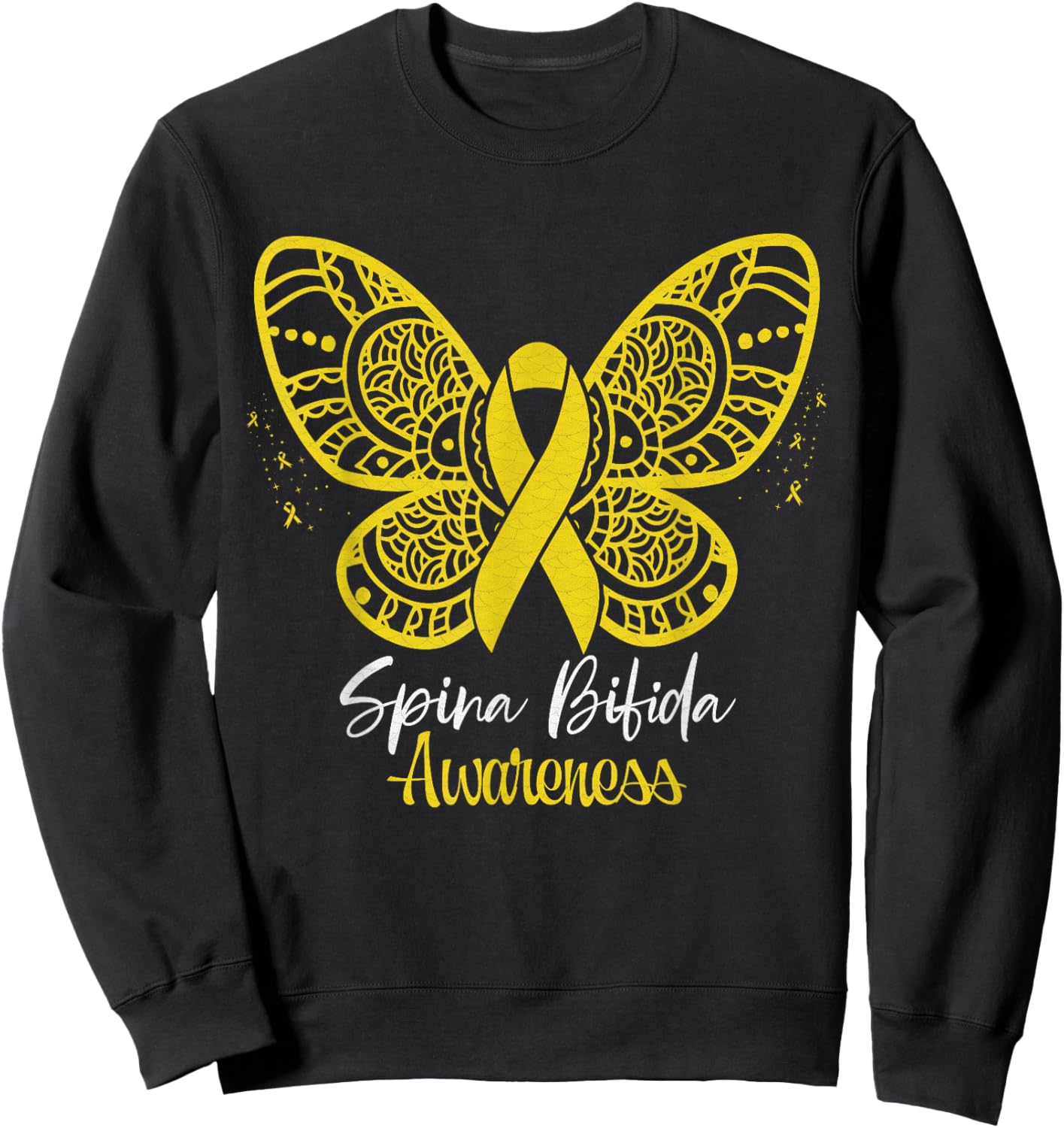 Spina Bifida Butterfly Yellow Ribbon Spina Bifida Awareness Sweatshirt - Sweatshirt | Black