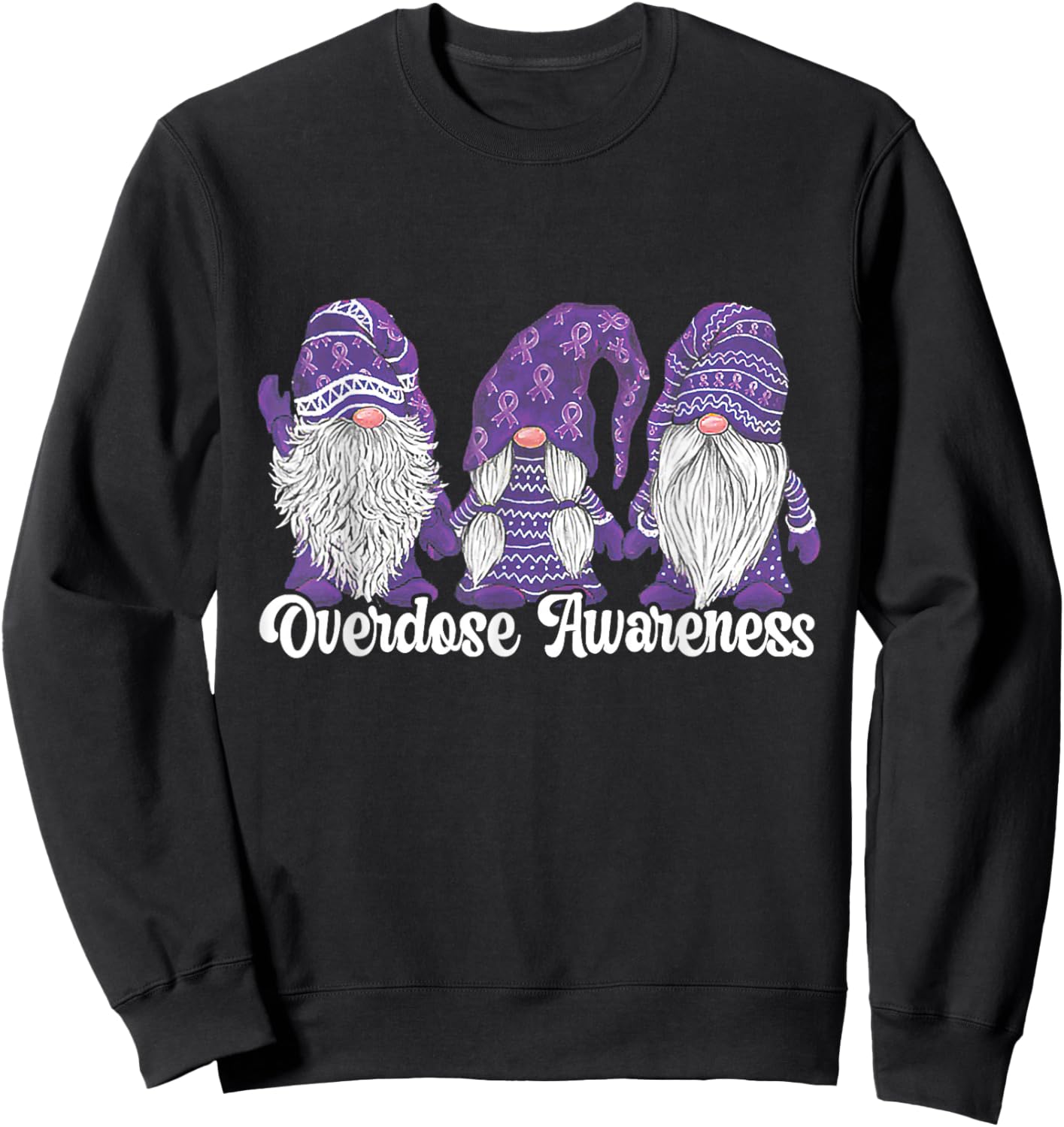 Overdose Awareness Purple Ribbon Drug Addiction Sweatshirt - Sweatshirt | Black