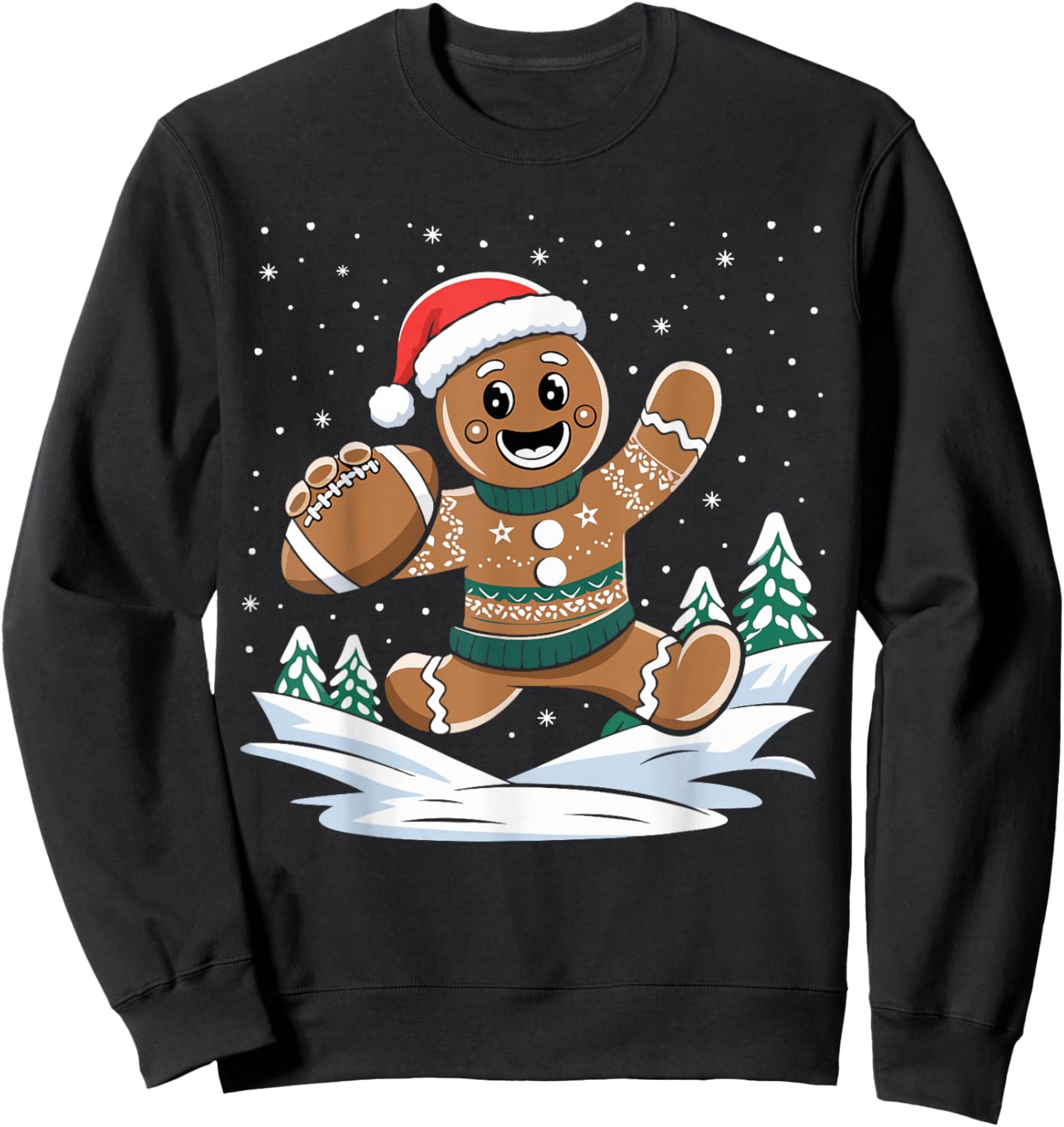 Gingerbread Man Football Ugly Christmas Pajamas Costume Sweatshirt - Sweatshirt | Black