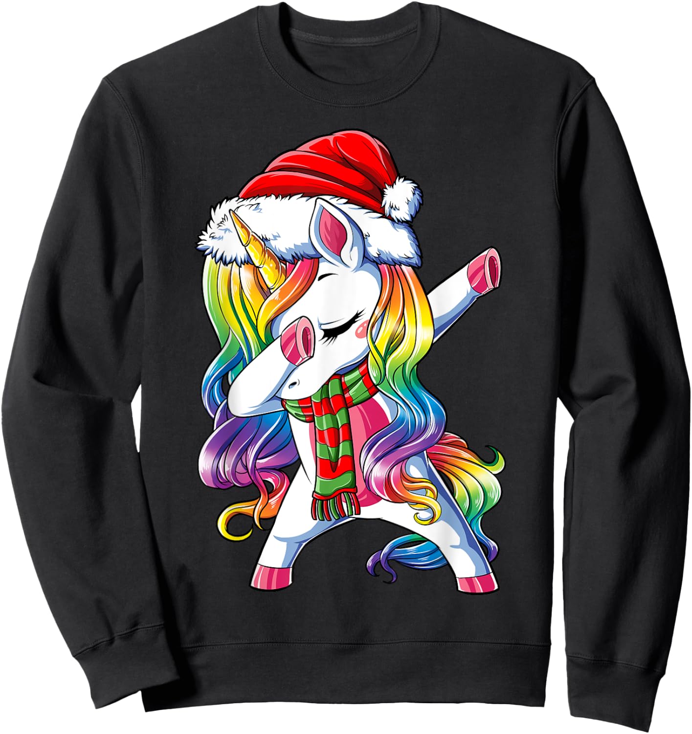Dabbing Unicorn Santa Christmas Kids Girls Women Xmas Dab Sweatshirt - Sweatshirt | Black