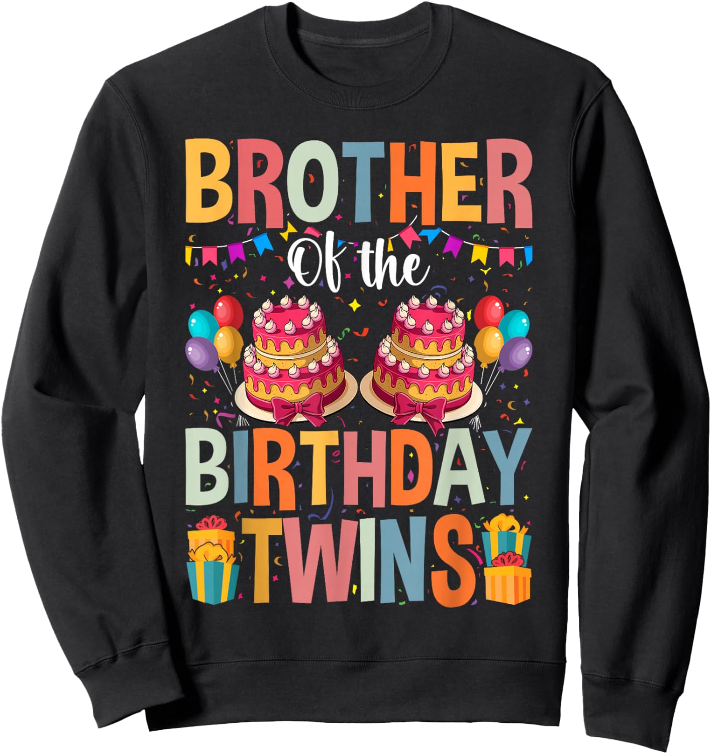 Brother Of The Birthday Twins Kids Big Brother Of Twins Bday Sweatshirt - Sweatshirt | Black
