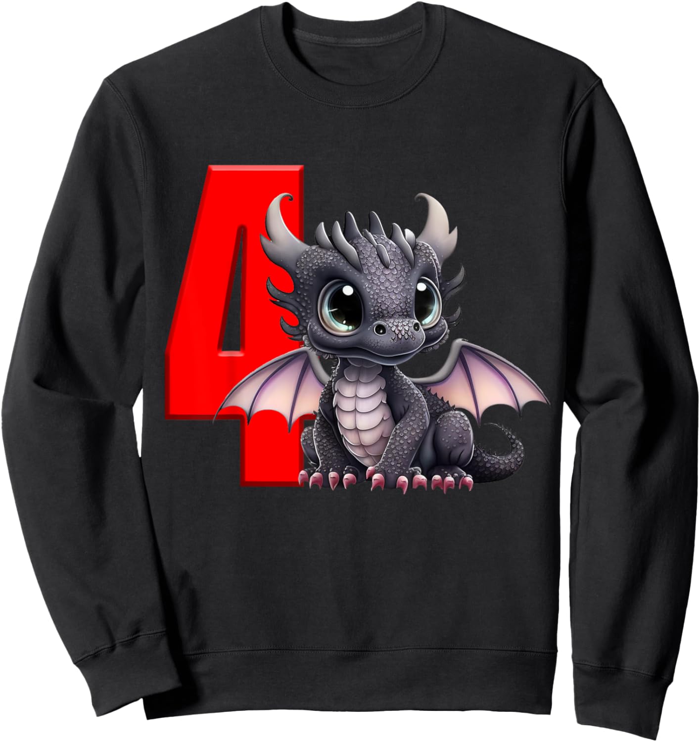 4th Birthday Shirt Dragon Party Birthday Boy Red Kids Four 4 Sweatshirt - Sweatshirt | Black
