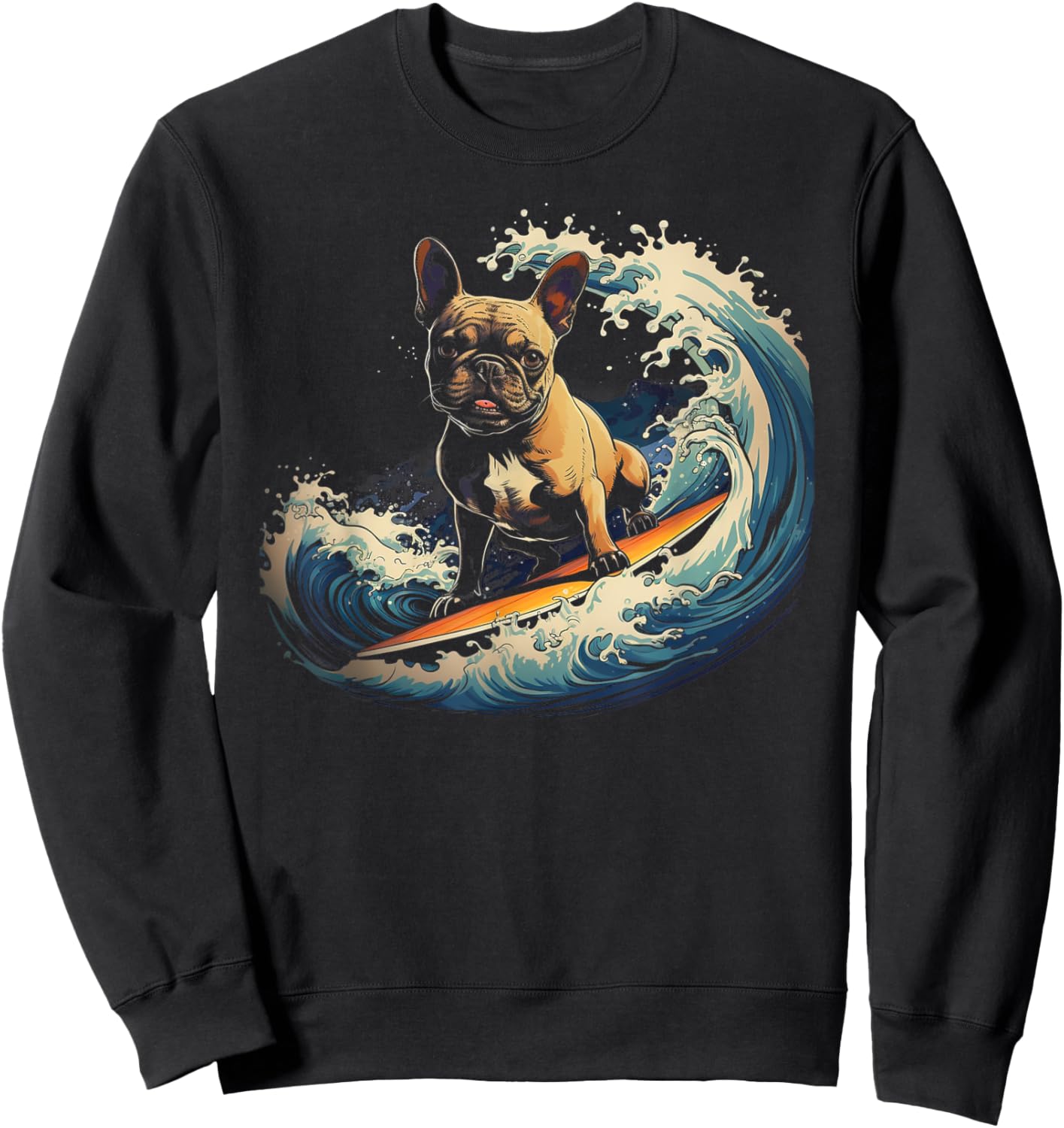 French Bulldog Surfing Funny Women Kids Sweatshirt - Sweatshirt | Black