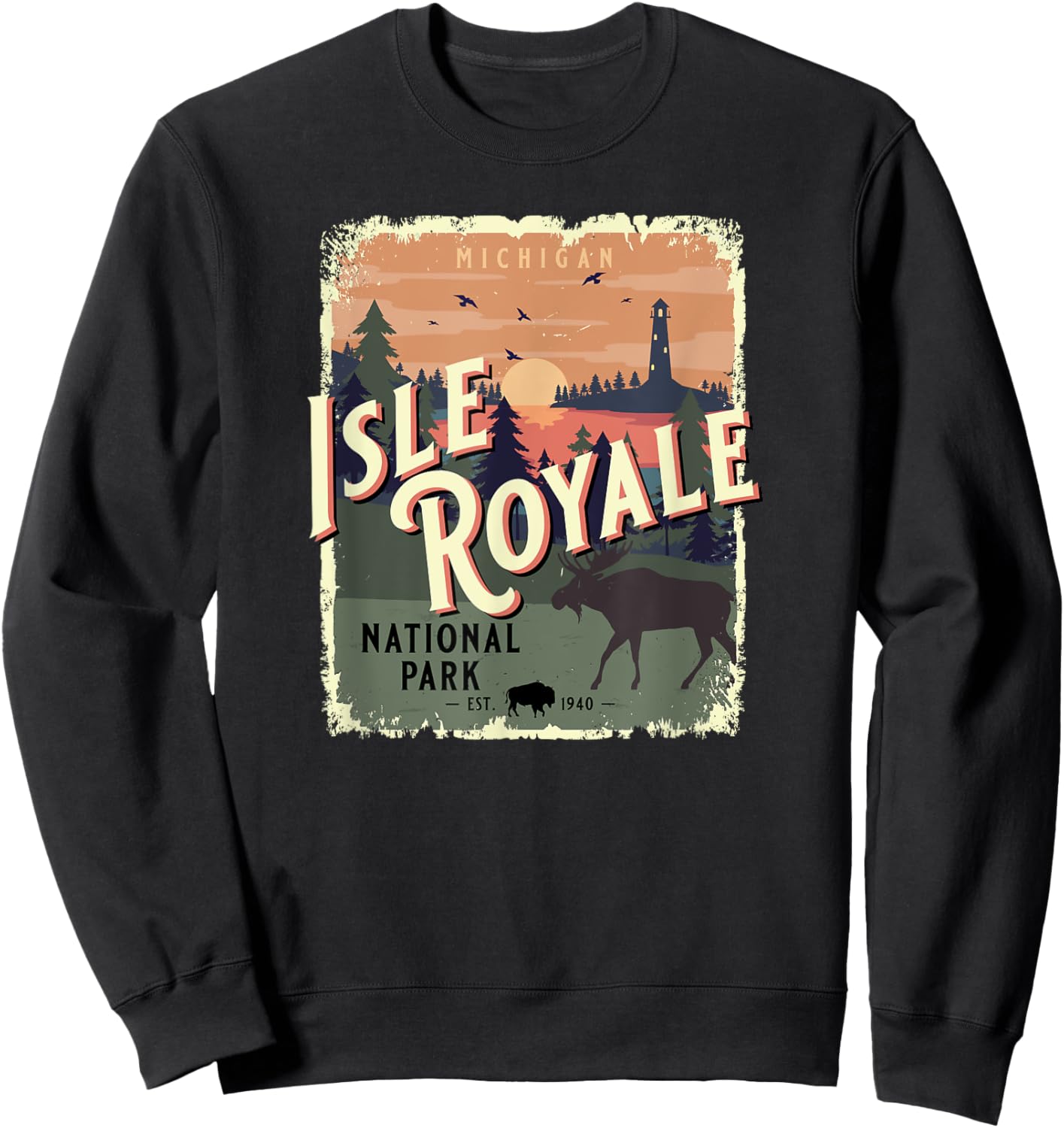 Isle Royale National Park Michigan Vintage Travel Souvenir Sweatshirt - Sweatshirt | Black