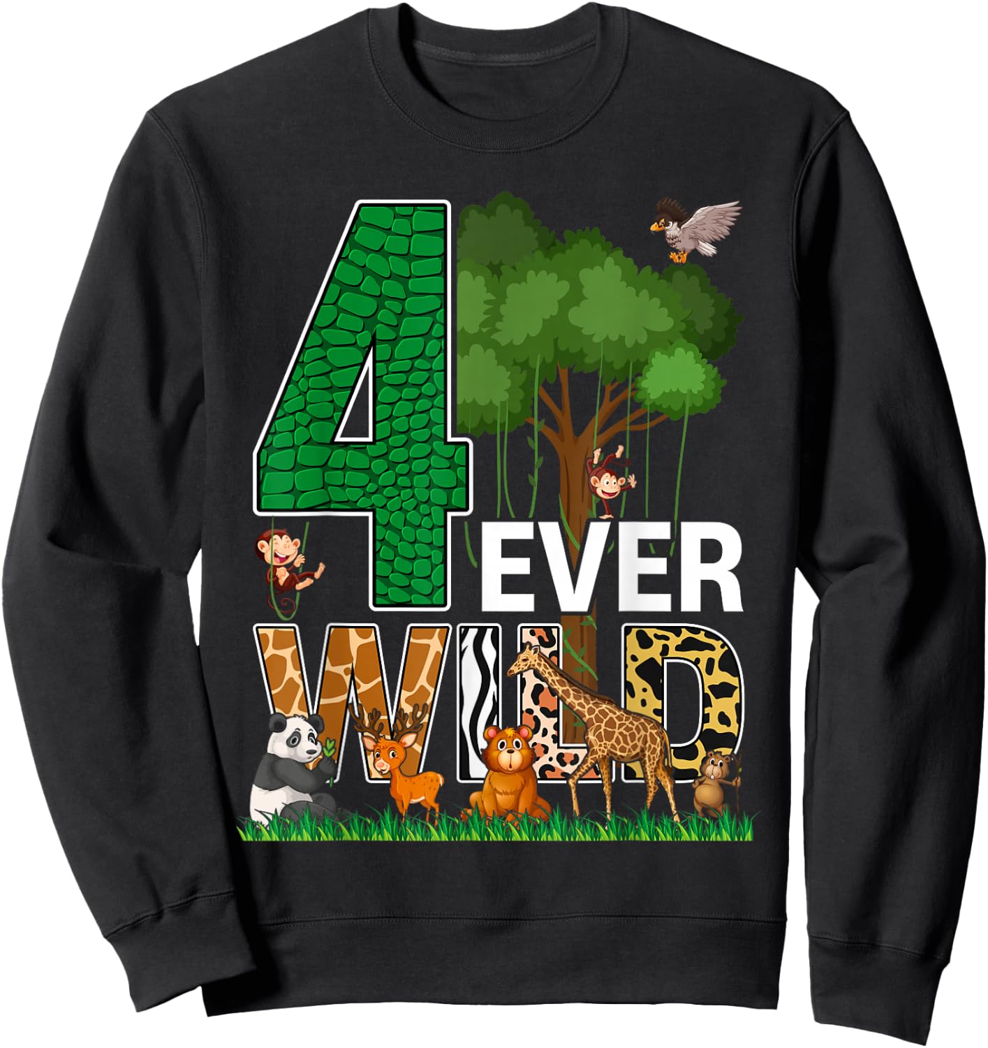 4 Ever Wild Birthday Decorations Boy Zoo 4th Birthday Party Sweatshirt - Sweatshirt | Black