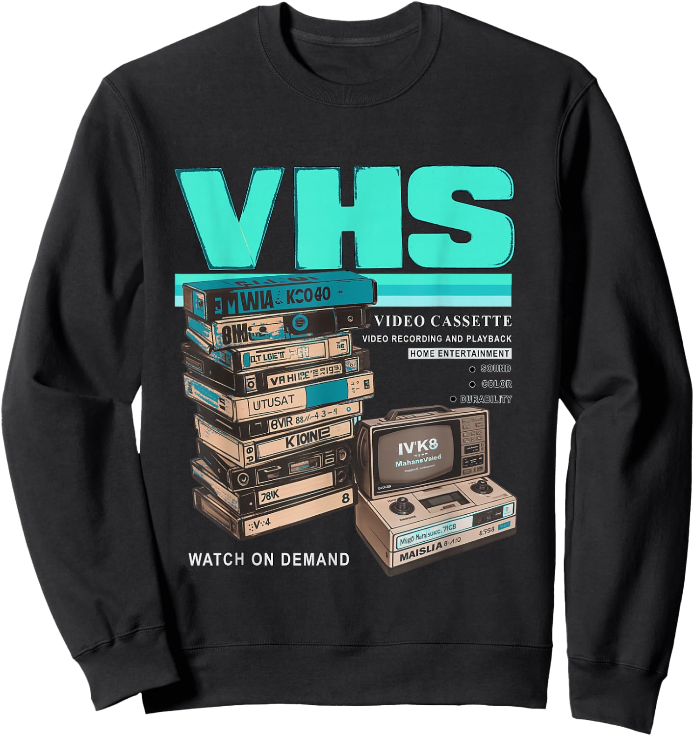 Teal Aqua VHS and Chill Teal Aqua Graphic Sweatshirt - Sweatshirt | Black