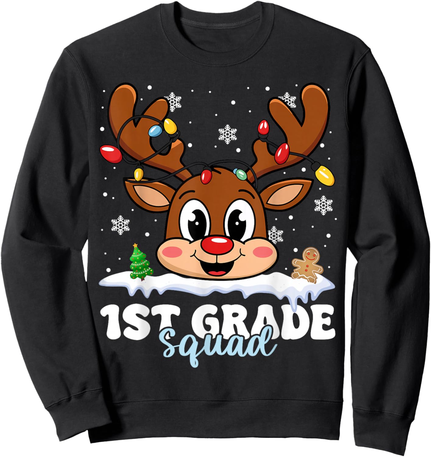 First Grade Squad Teachers Christmas Reindeer Lovers Xmas Sweatshirt - Sweatshirt | Black