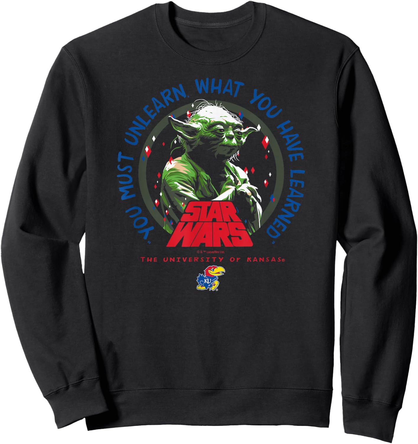 Kansas Jayhawks Star Wars Yoda Black Officially Licensed Sweatshirt - Sweatshirt | Black