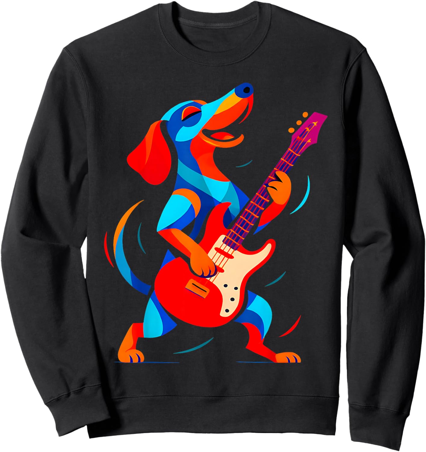 Funny Dachshund Dog Playing Electric Guitar Music Musician Sweatshirt - Sweatshirt | Black