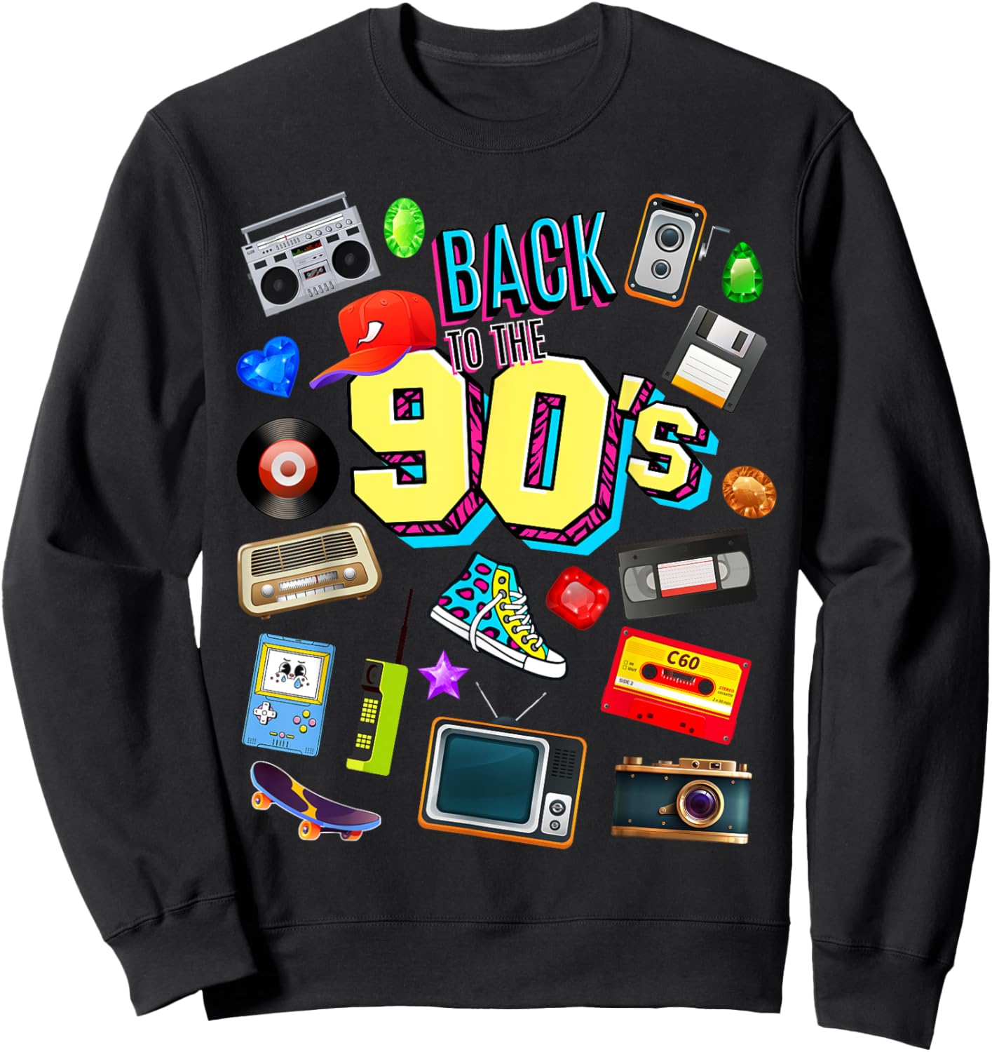 Men's Women's Kids Vintage Retro Back To 90's Graphic Design Sweatshirt - Sweatshirt | Black