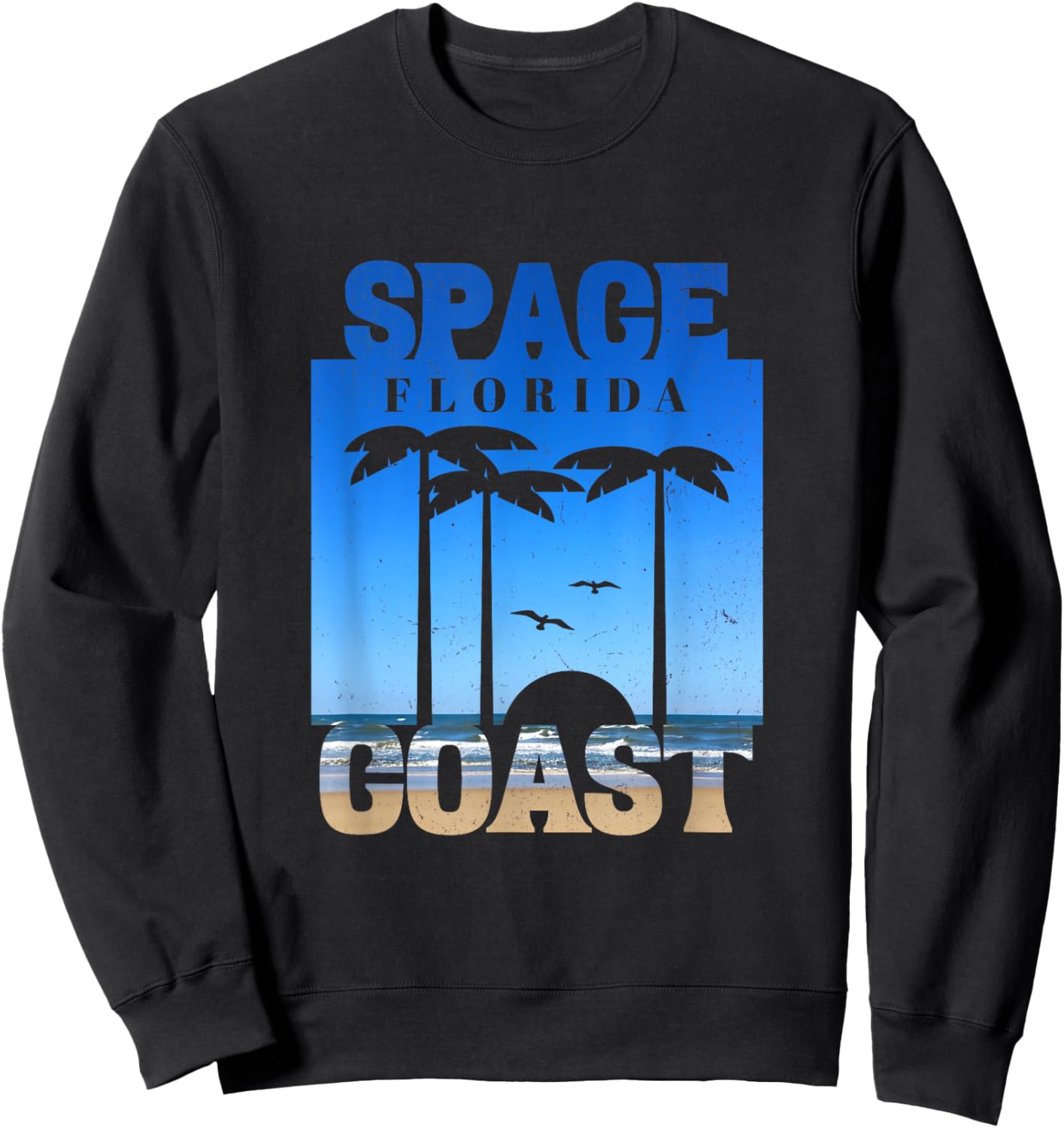 Space Coast Beach Florida, Cool Retro 80s Simple Graphic Sweatshirt - Sweatshirt | Black