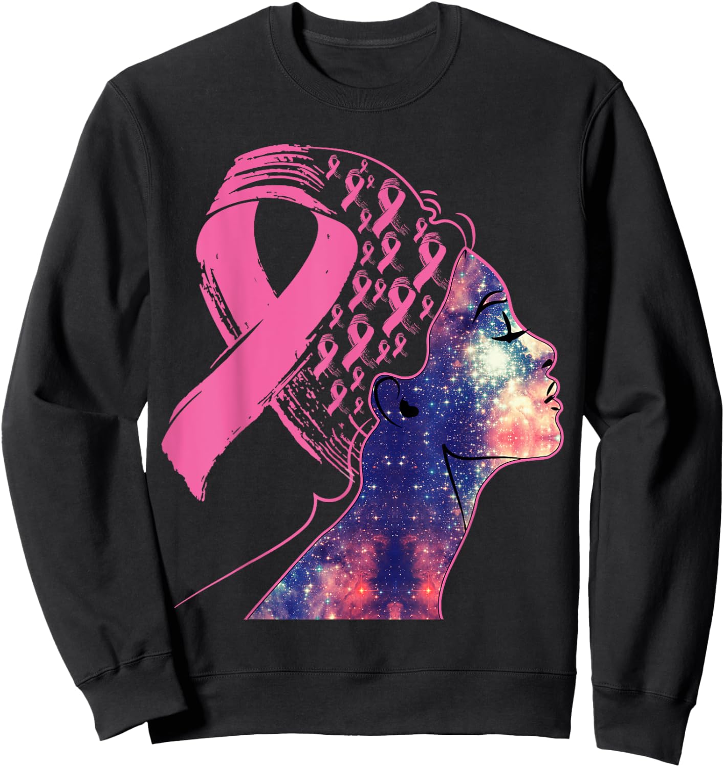 Black Women Queen Stronger Than Breast Cancer Pink Ribbon Sweatshirt - Sweatshirt | Black