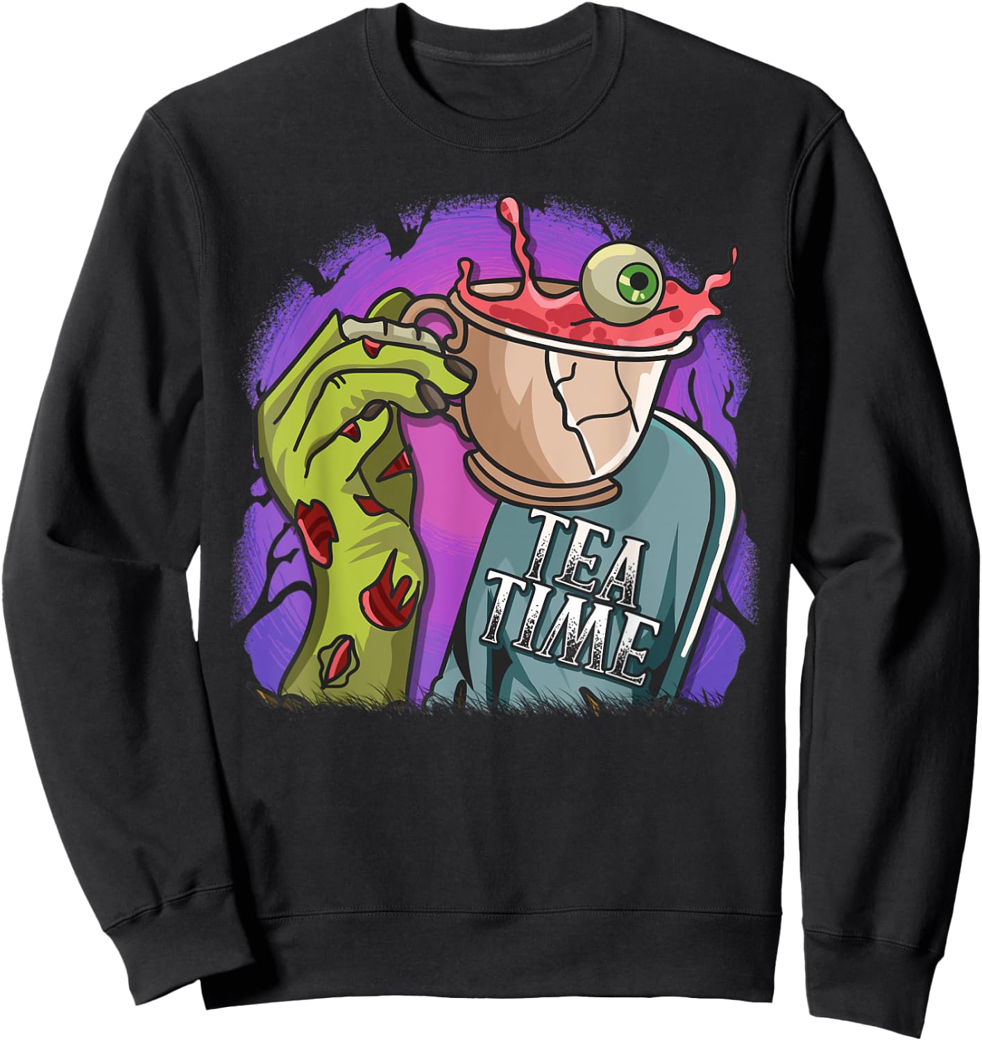 Funny Zombie Hand Tea Time Spooky Halloween Costume Sweatshirt - Sweatshirt | Black