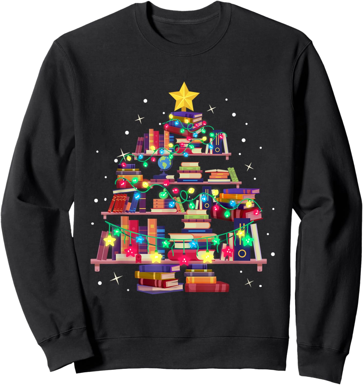 Christmas Library Tree Love reading books nerd Teacher Sweatshirt - Sweatshirt | Black