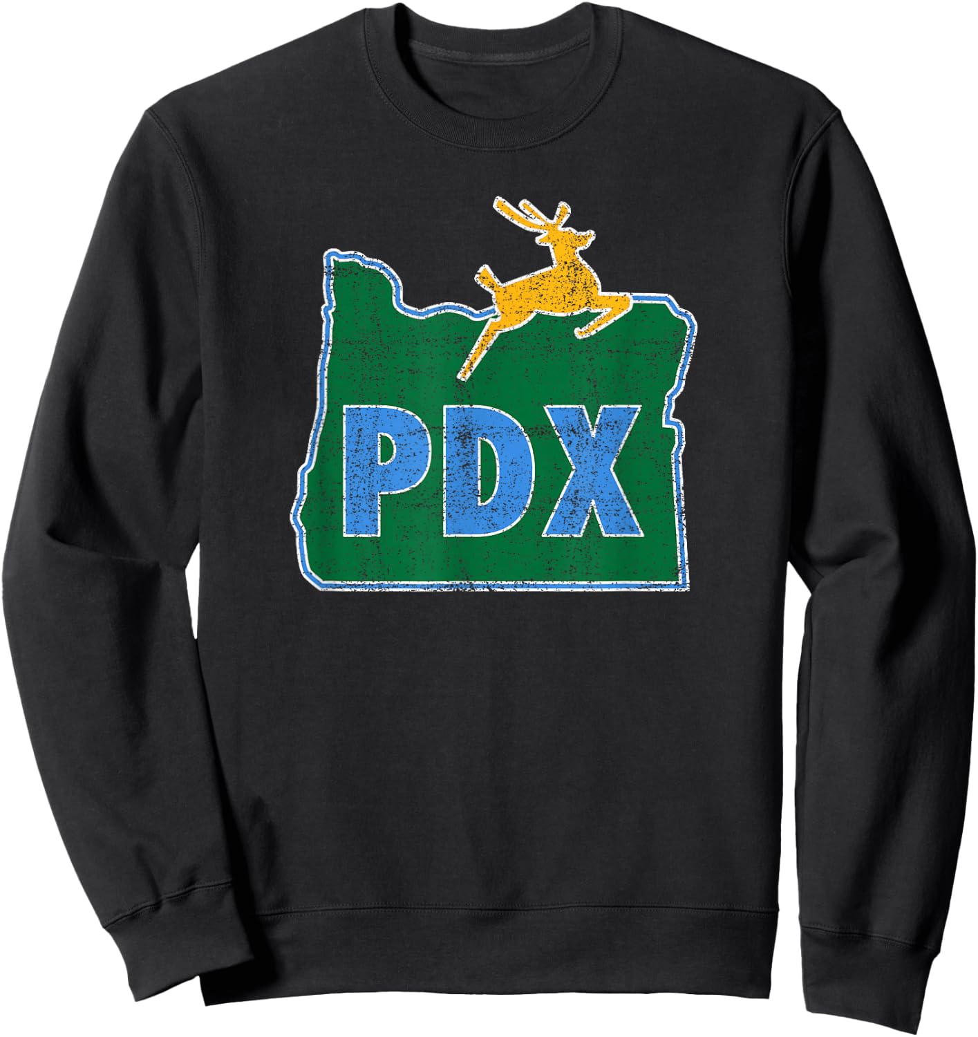 Portland Oregon Sign: PDX Flag Distressed - Portland Oregon Sweatshirt - Sweatshirt | Black