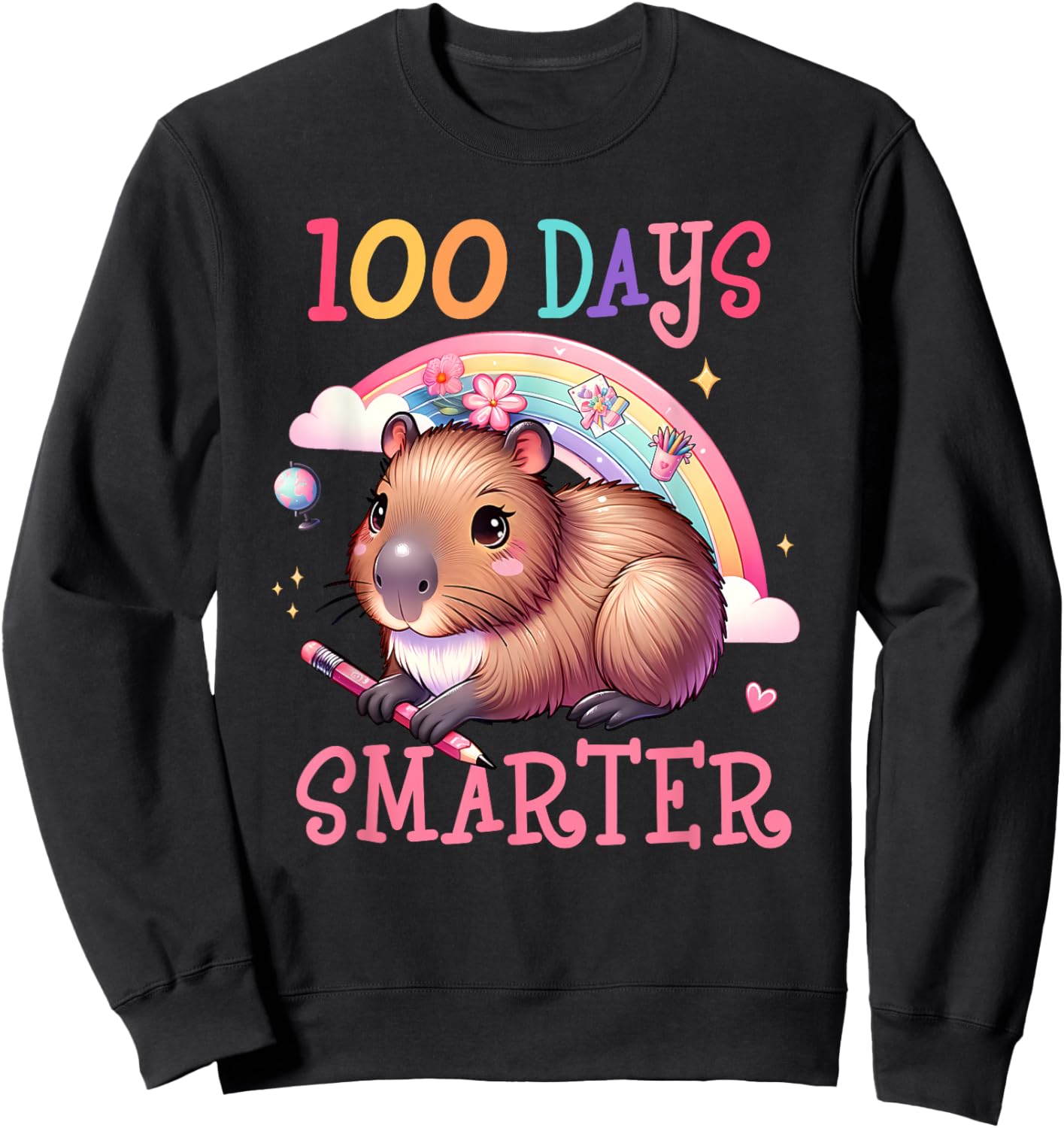 100 Days Smarter Capybara Kids Teacher 100th Day of School Sweatshirt - Sweatshirt | Black