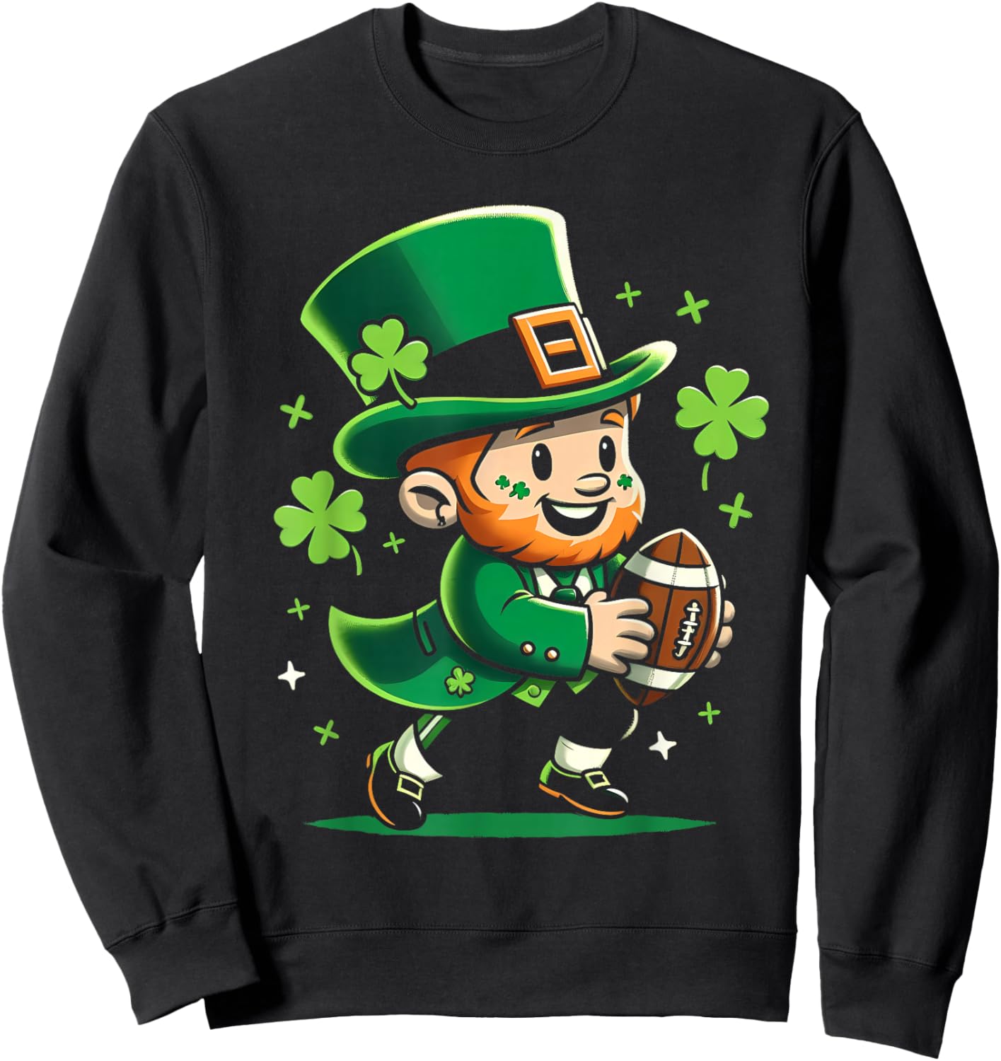 Leprechaun Playing Football St Patricks Day Shamrock Men Boy Sweatshirt - Sweatshirt | Black