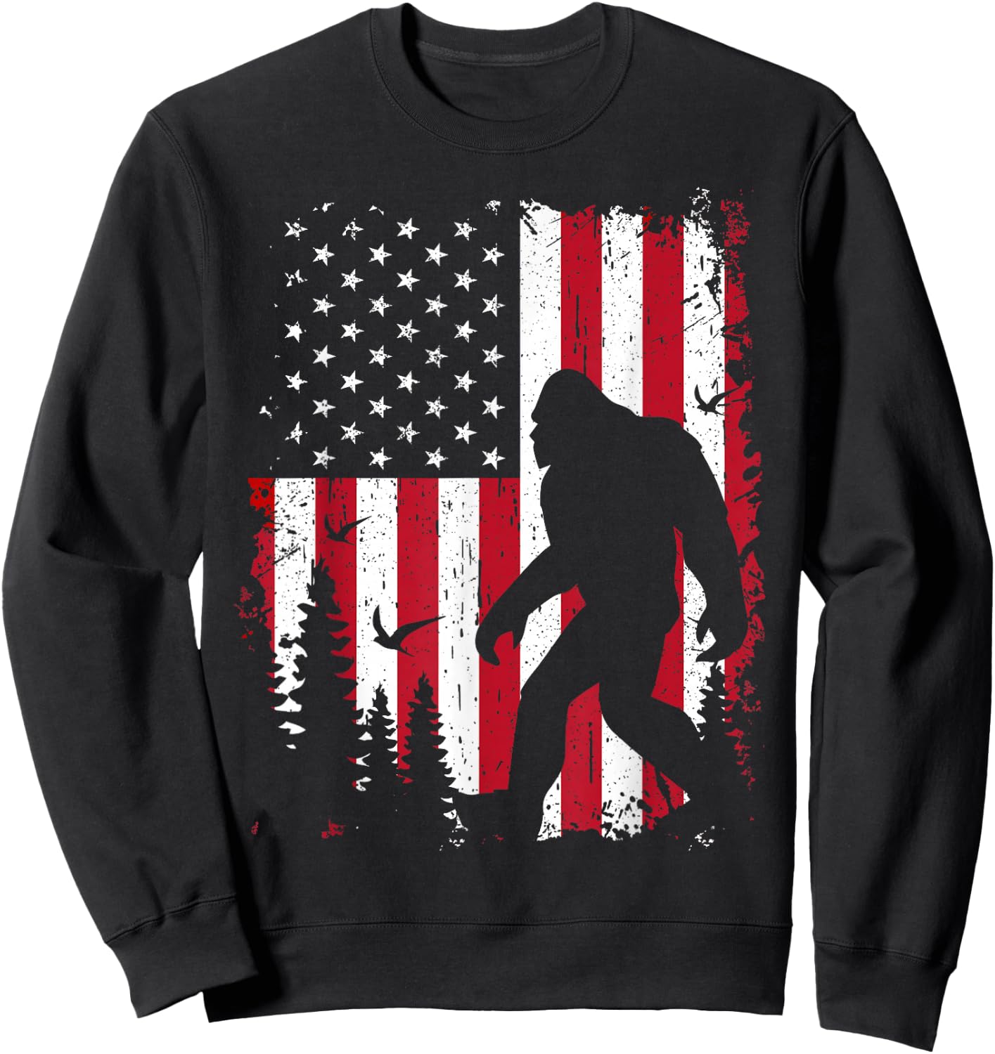Bigfoot 4th of July American USA Flag Patriotic Sweatshirt - Sweatshirt | Black