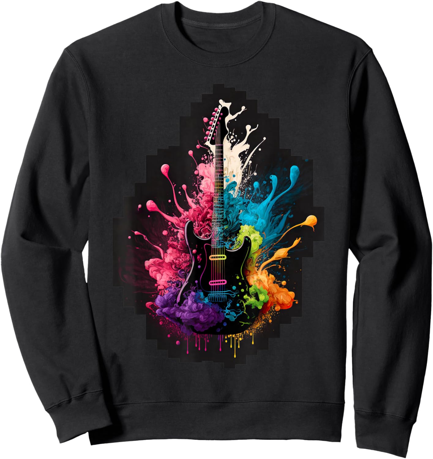 Guitar Splash - Vibrant and Colorful Guitar Design Sweatshirt - Sweatshirt | Black