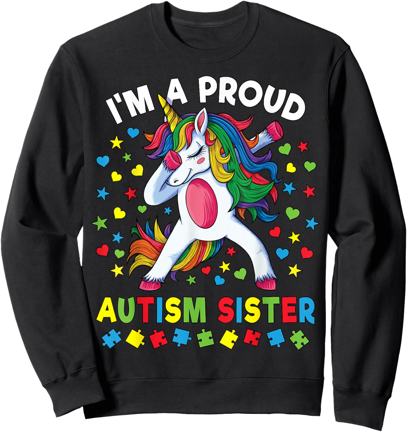 Autism Awareness Dabbing Unicorn Girl Proud Autism Sister Sweatshirt - Sweatshirt | Black
