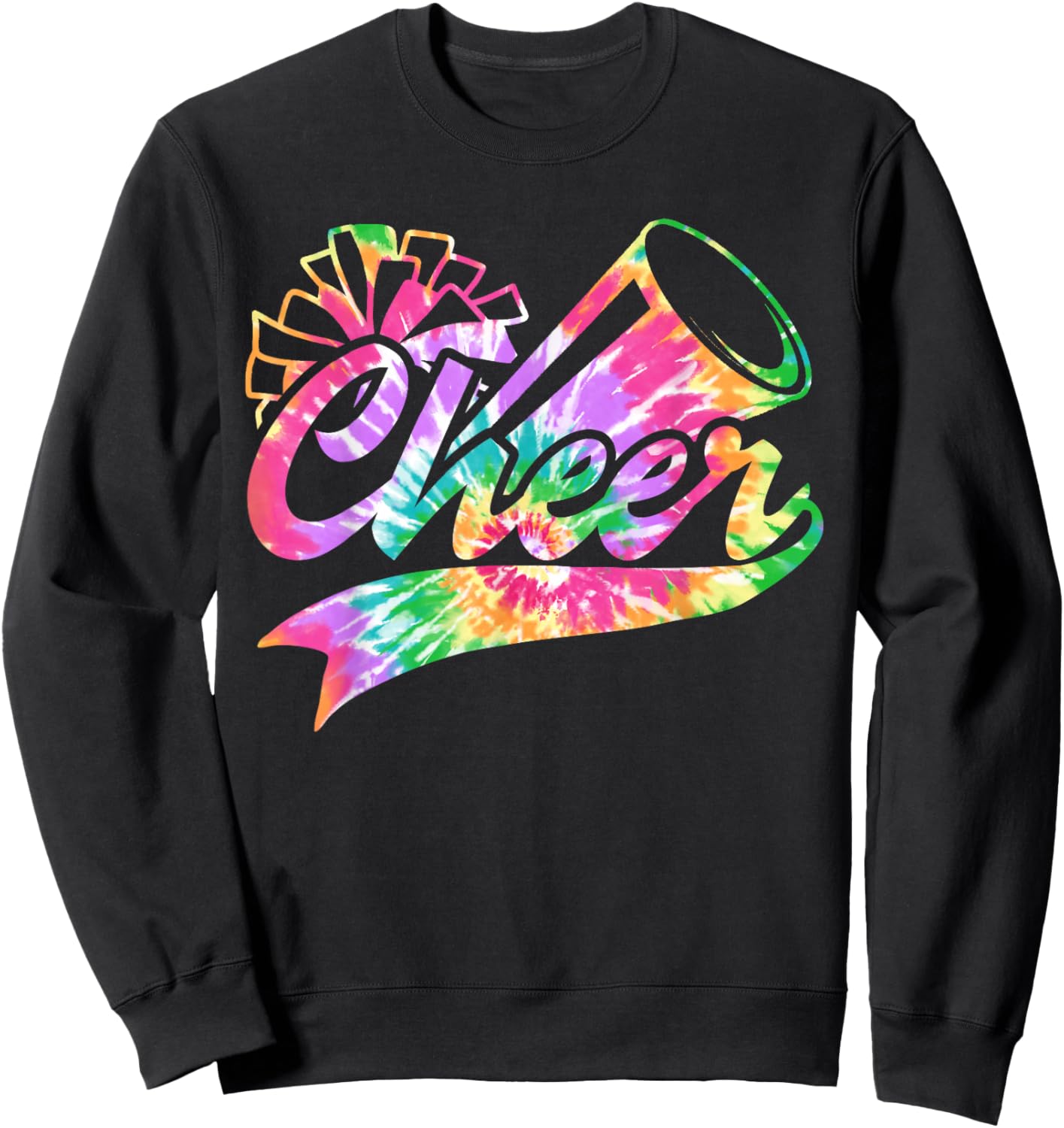 Tie Dye Cheerleading Peace Love Cheer for Cheerleader Cute Sweatshirt - Sweatshirt | Black