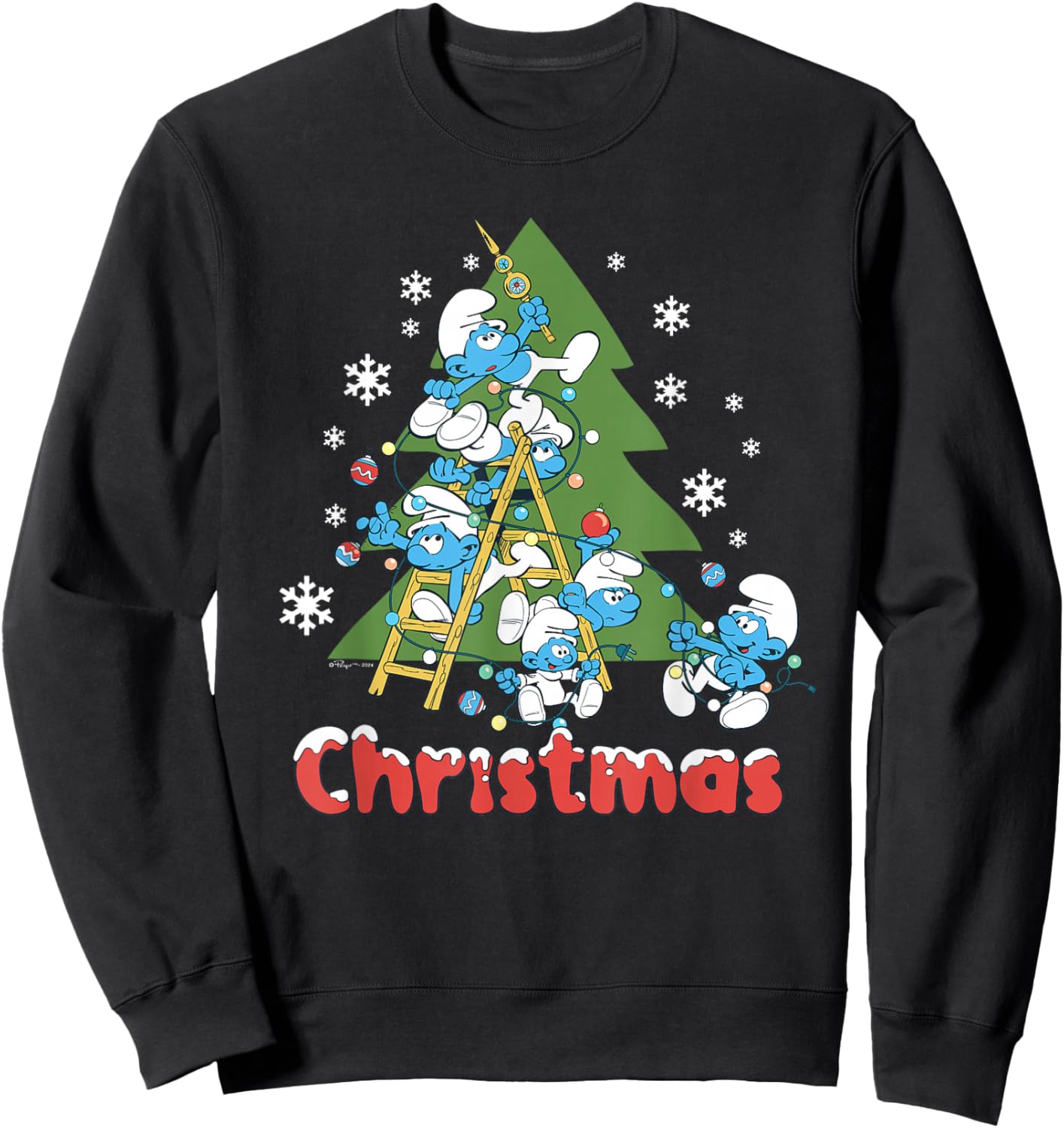 The Smurfs Trim The Christmas Tree Sweatshirt - Sweatshirt | Black