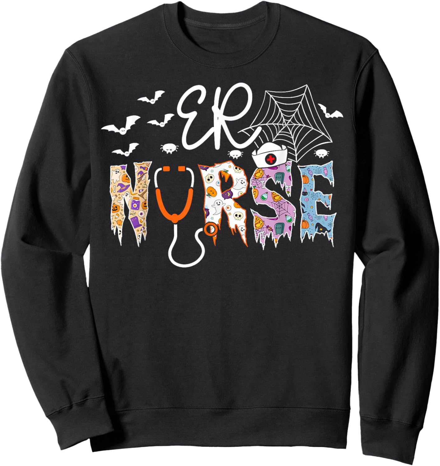 ER Nurse Spooky Halloween Costume Emergency Room Staff Sweatshirt - Sweatshirt | Black