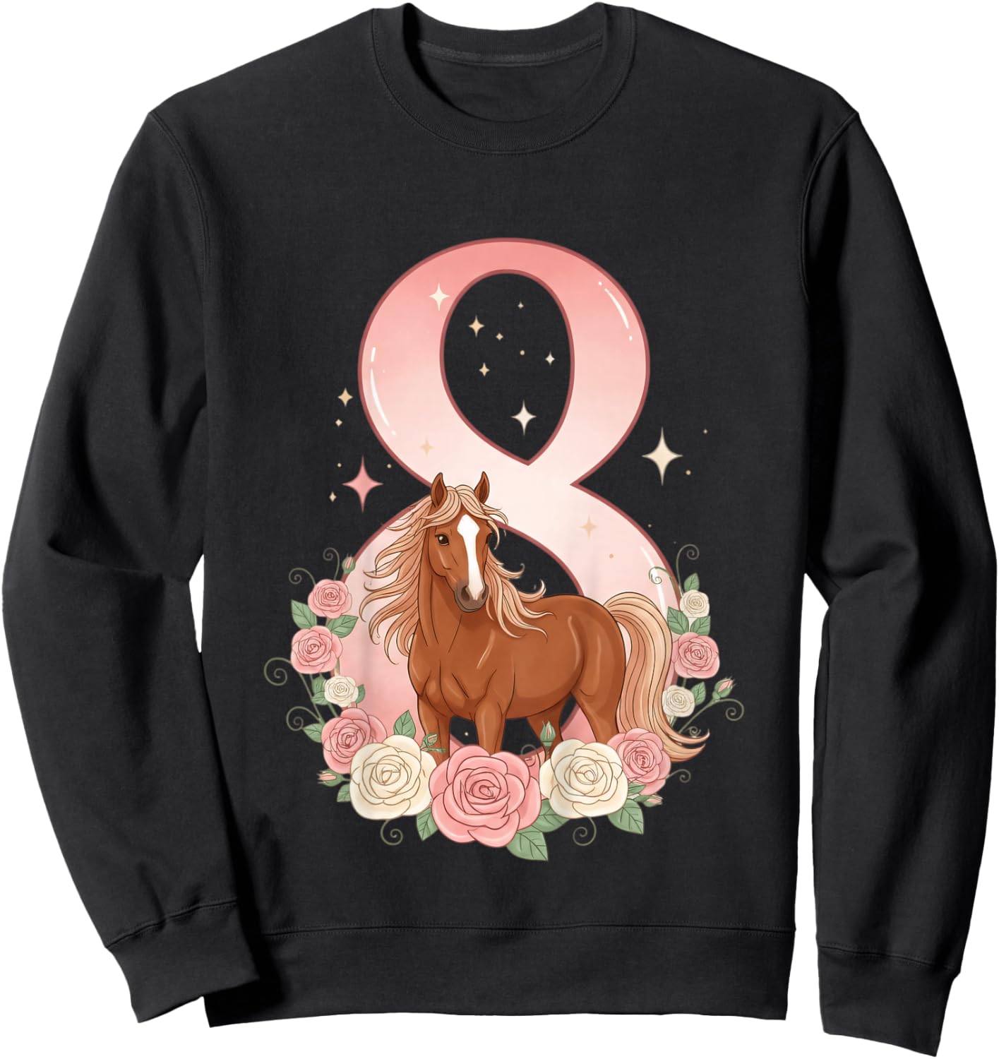 8e Anniversaire, Fille, Cheval, Poney | 8 Ans Anniversaire de Fille Sweatshirt - Sweatshirt | Black