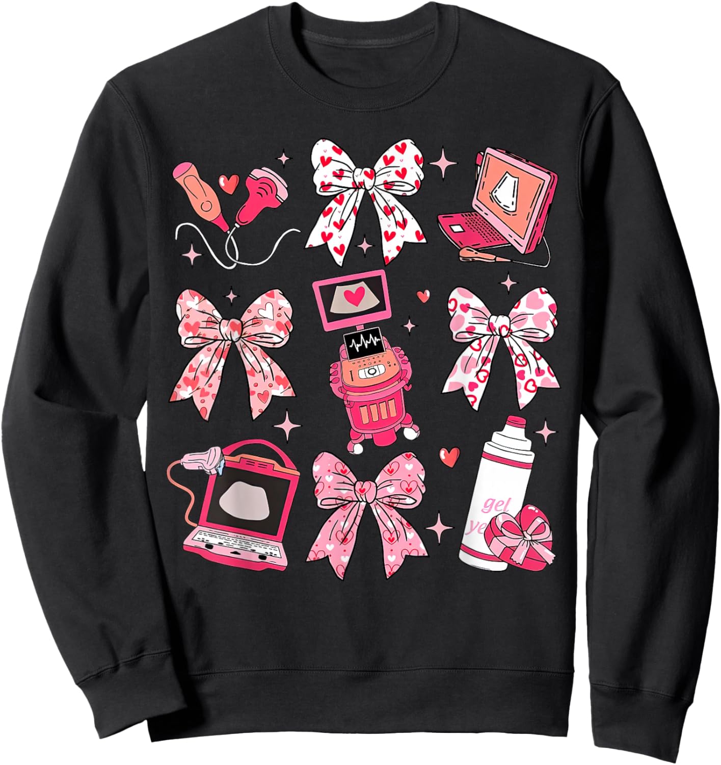 Coquette Bow Sonographer Valentine Ultrasound Tech OB Tech Sweatshirt - Sweatshirt | Black