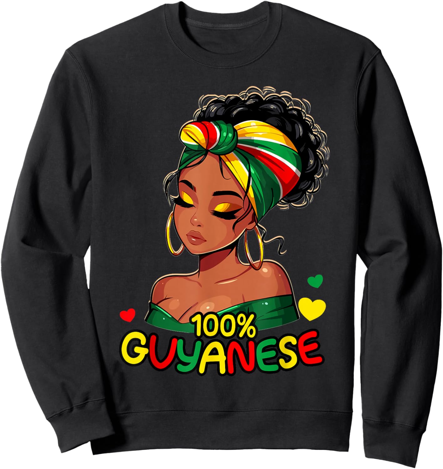 100% Guyanese Messy Bun Girl, Guyana Flag Colors Women's Sweatshirt - Sweatshirt | Black