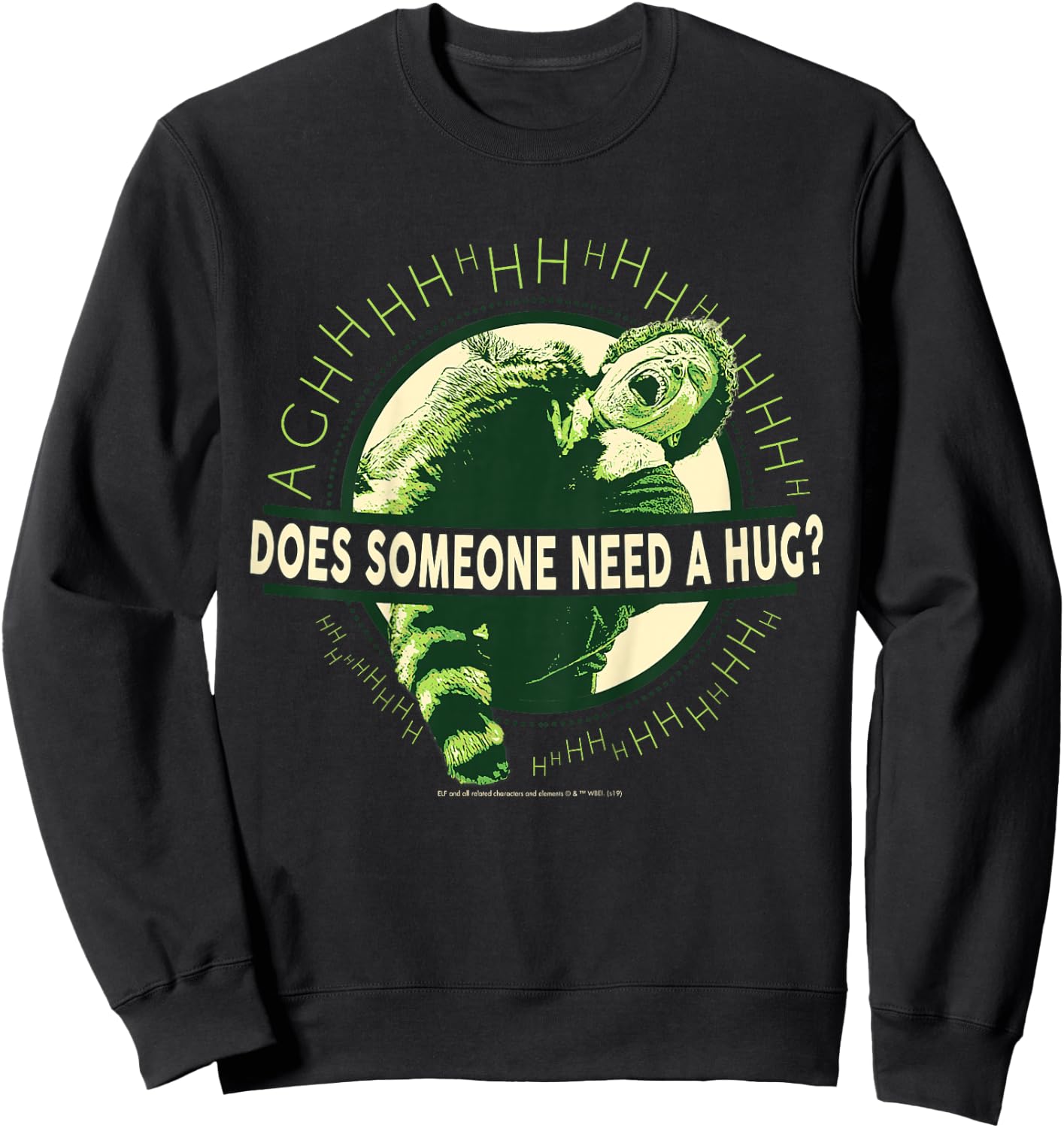 Elf Buddy Hugs Raccoon Text Poster Sweatshirt - Sweatshirt | Black