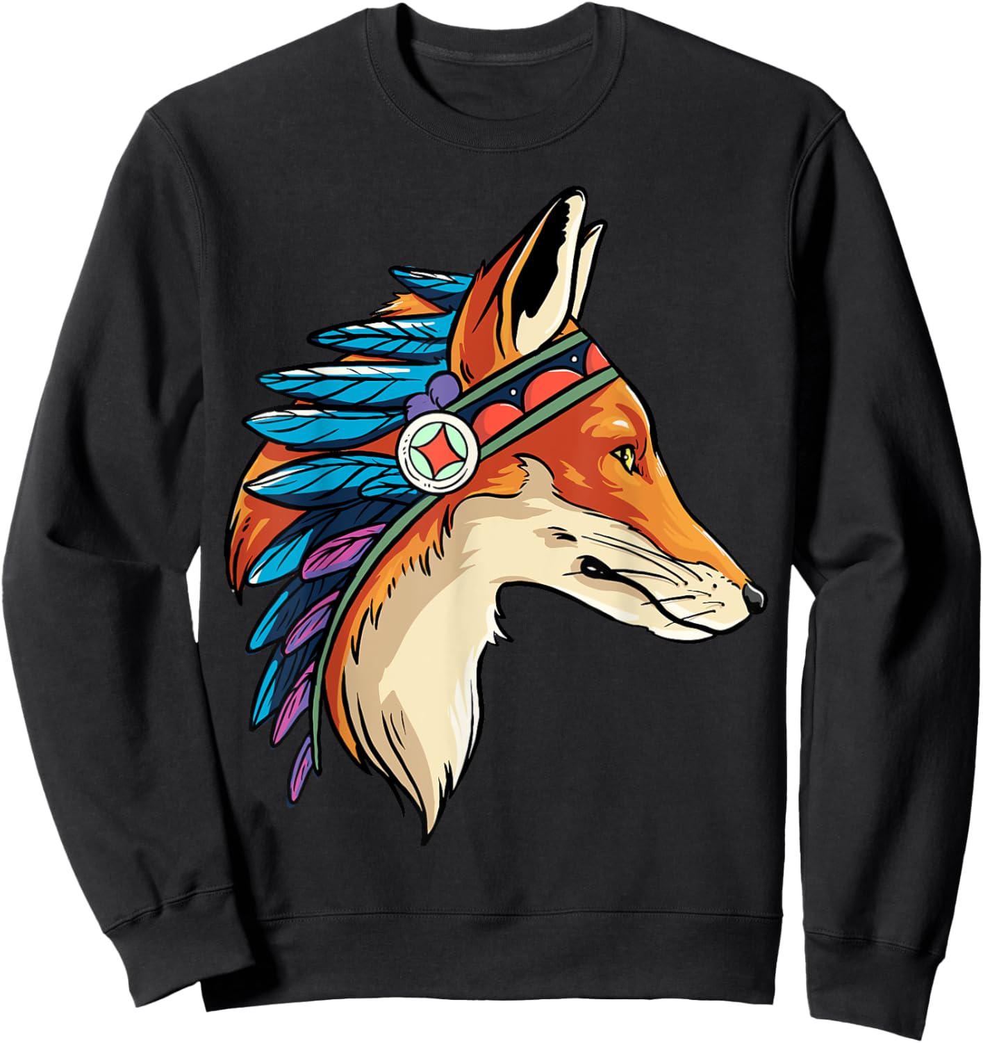 Native American Fox Chief Tribe Warrior Indigenous Headdress Sweatshirt - Sweatshirt | Black