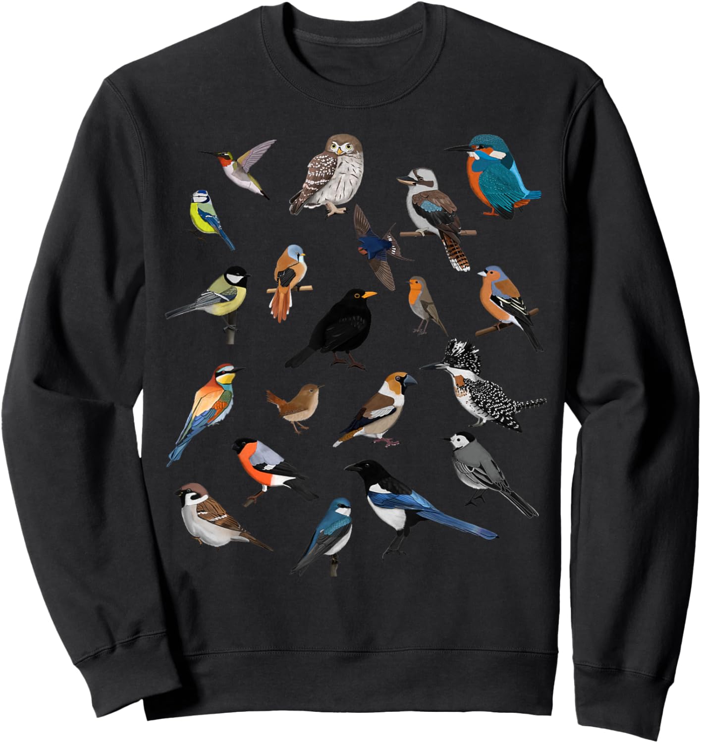 Birds Birdlover Birdwatcher Ornithologist Robin Wren Magpie Sweatshirt - Sweatshirt | Black