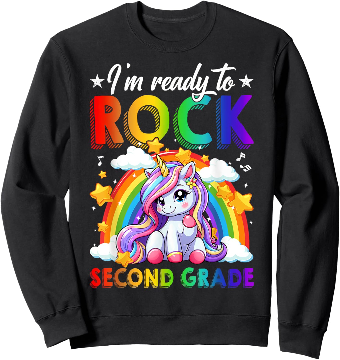 I'm Ready To Rock Second Grade Unicorn Back To School Girls Sweatshirt - Sweatshirt | Black