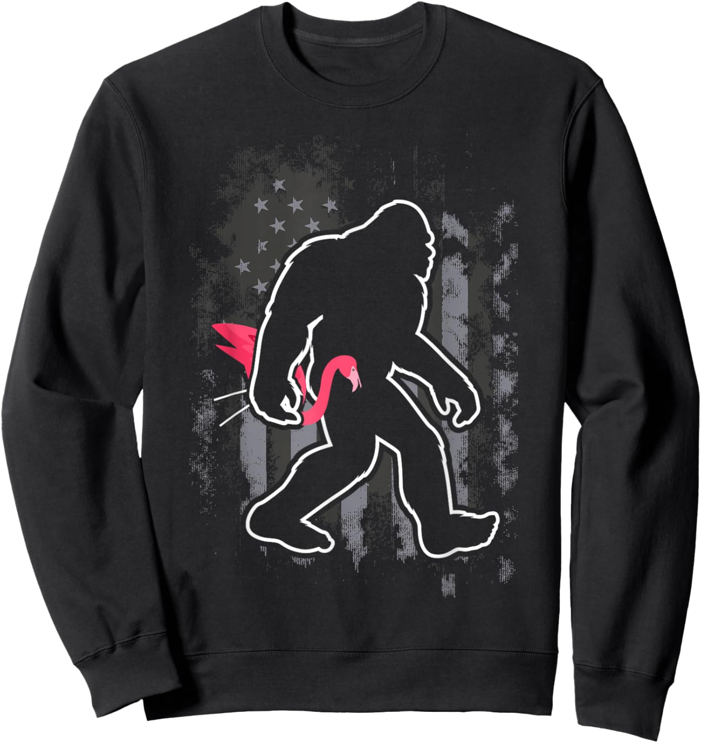 Bigfoot Carrying Lawn Flamingo Funny Sasquatch Sweatshirt - Sweatshirt | Black