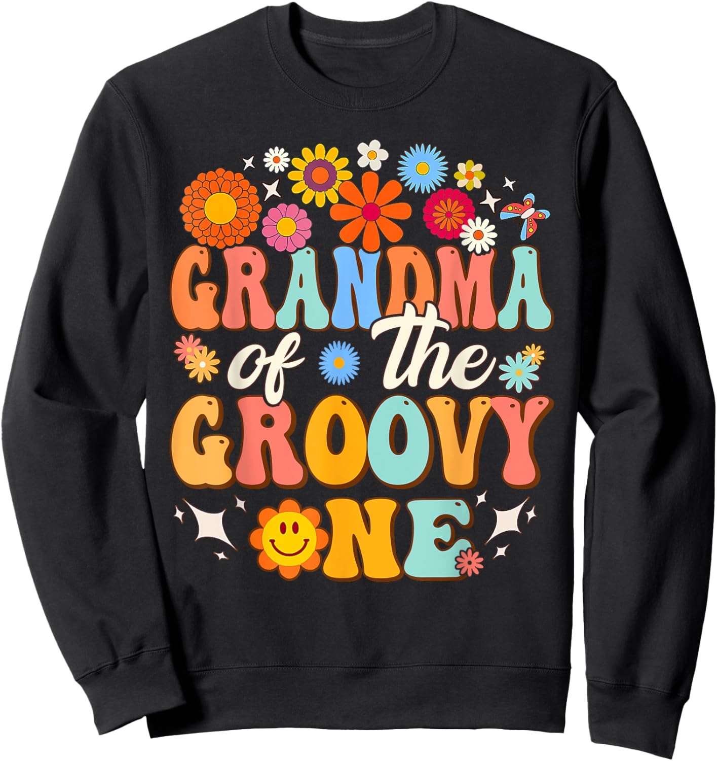 Retro Grandma of Groovy One Matching Family 1st Birthday Sweatshirt - Sweatshirt | Black