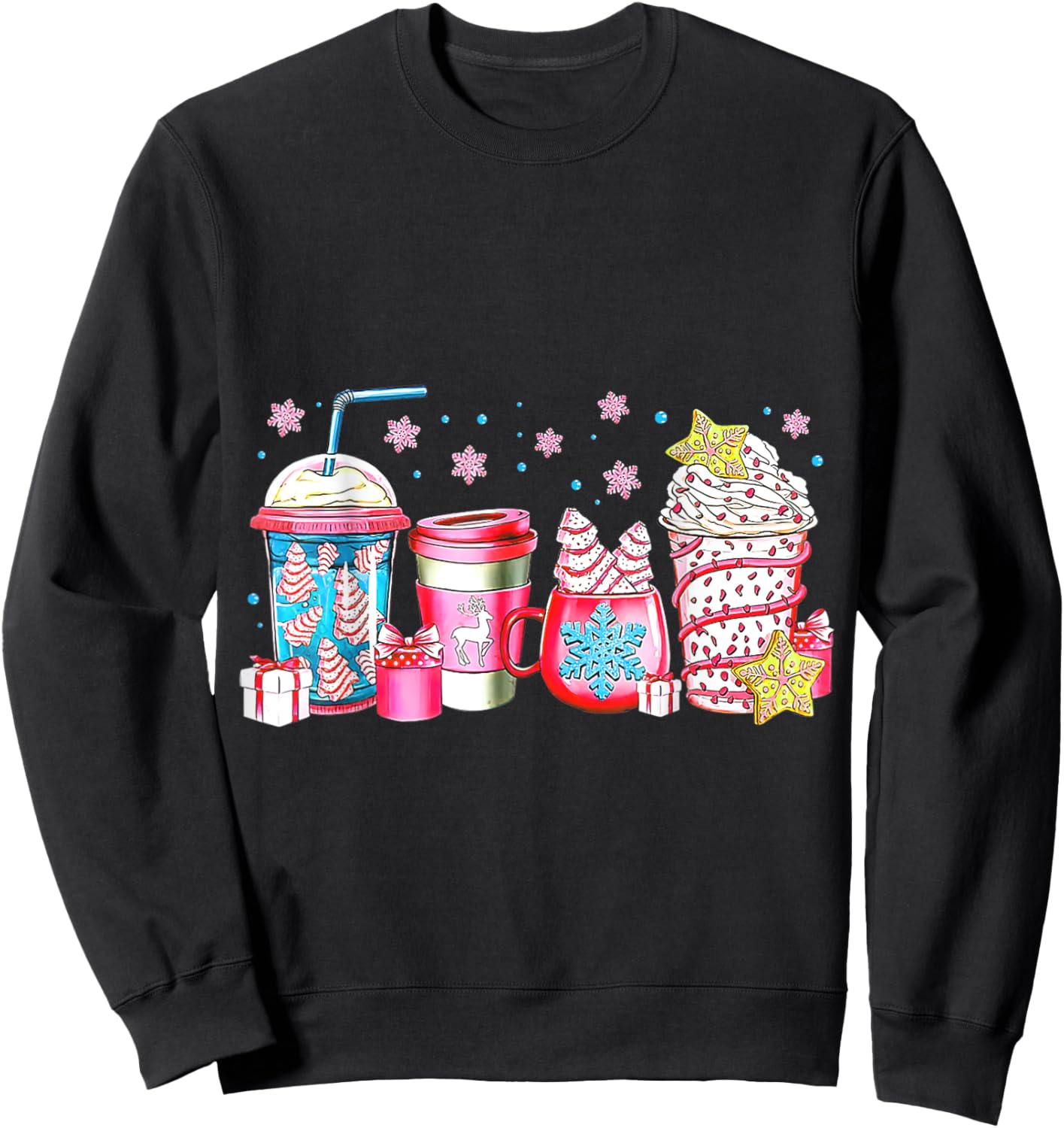 Cute Pink Coffee Cups Latte Christmas Design Women Girls Sweatshirt - Sweatshirt | Black