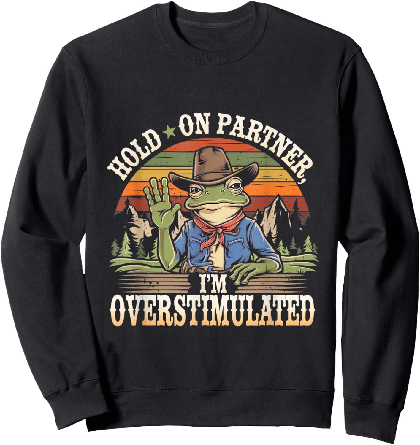 Hold on Partner, I'm Overstimulated Funny Quote Sweatshirt - Sweatshirt | Black