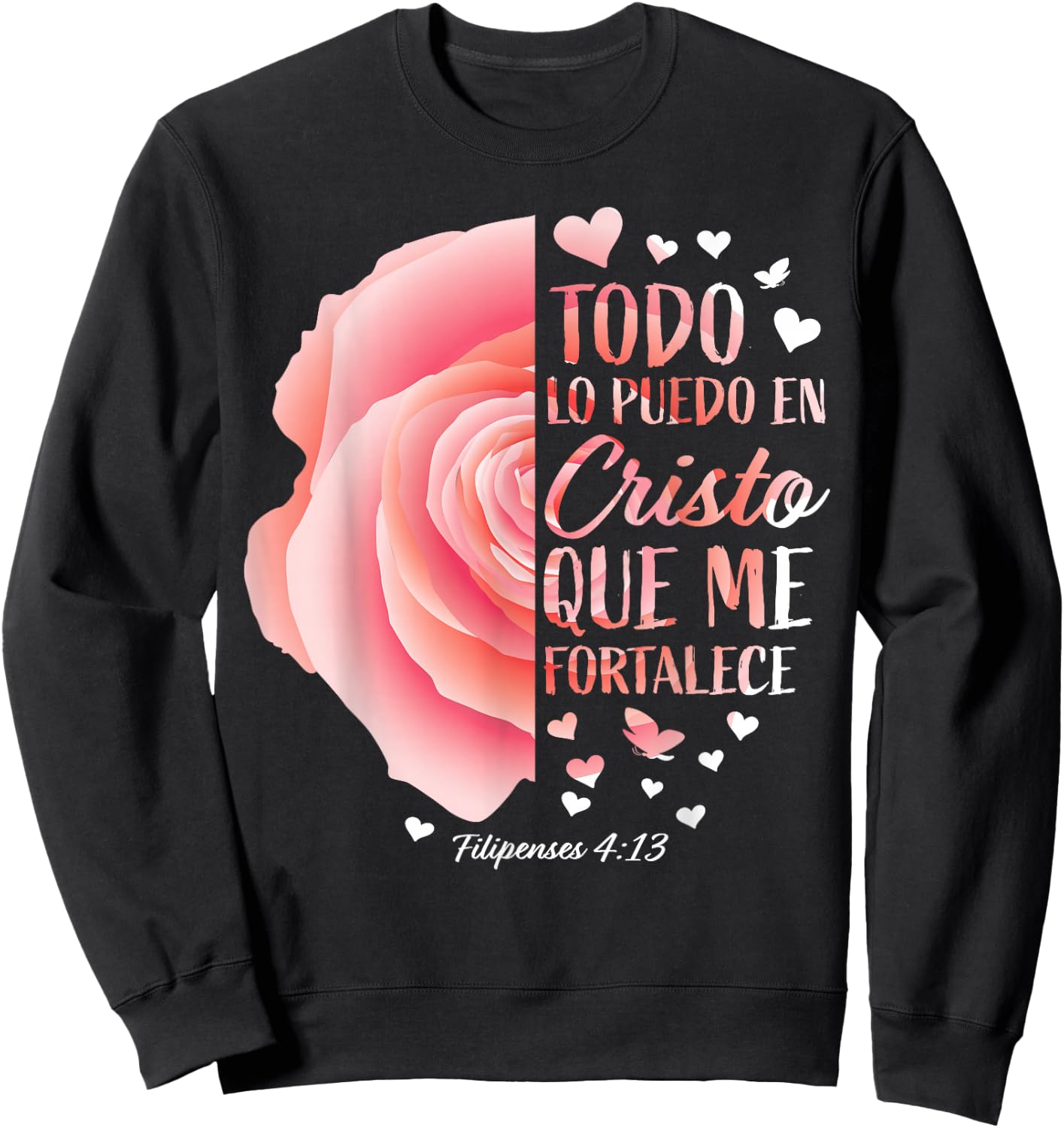Christian Gifts Women Spanish Bible Verse Sayings Religious Sweatshirt - Sweatshirt | Black