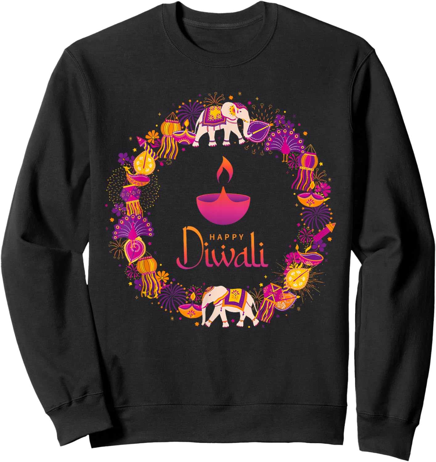 Happy Diwali Festival of Lights Deepavali Hindu Indian Sweatshirt - Sweatshirt | Black