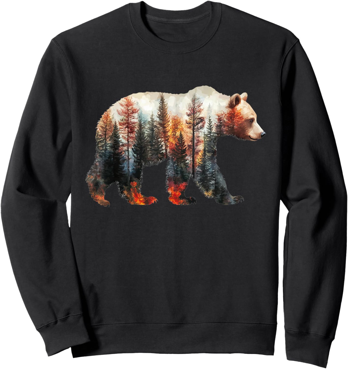 Bear Forest Mountains Trees Nature Sunset Outdoor Graphic Sweatshirt - Sweatshirt | Black