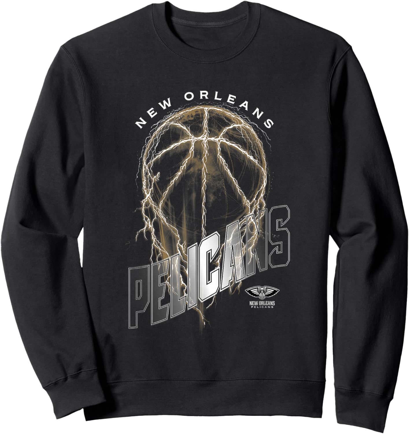 NBA New Orleans Pelicans Lightning Bolt Basketball Logo Sweatshirt - Sweatshirt | Black