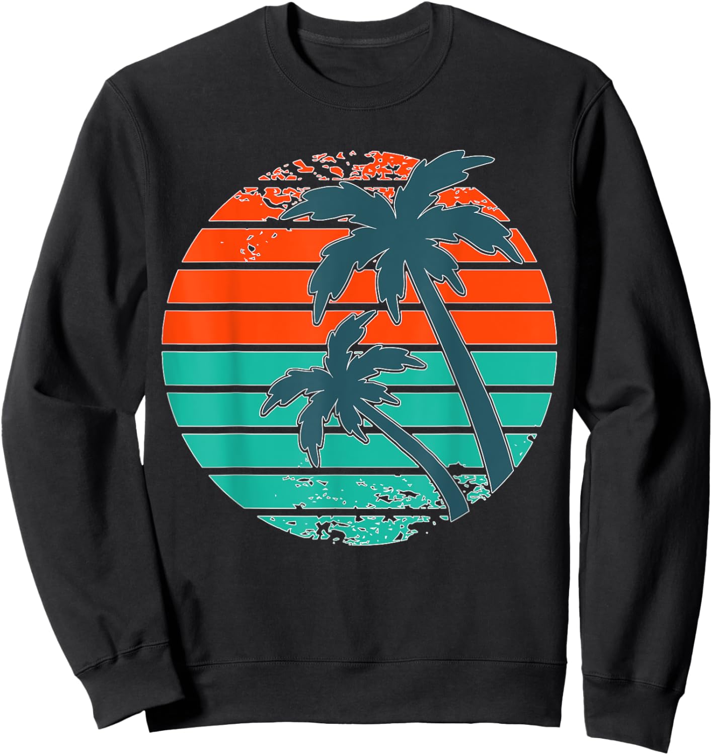 Tropical retro palm tree sunset in orange, aqua and teal Sweatshirt - Sweatshirt | Black