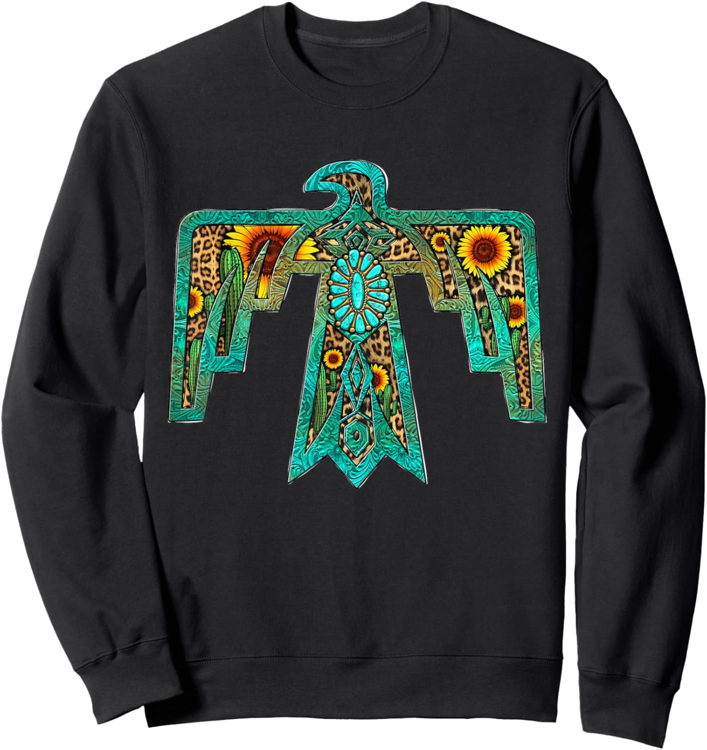 Western Southern Native American Thunderbird Sunflowers Sweatshirt - Sweatshirt | Black