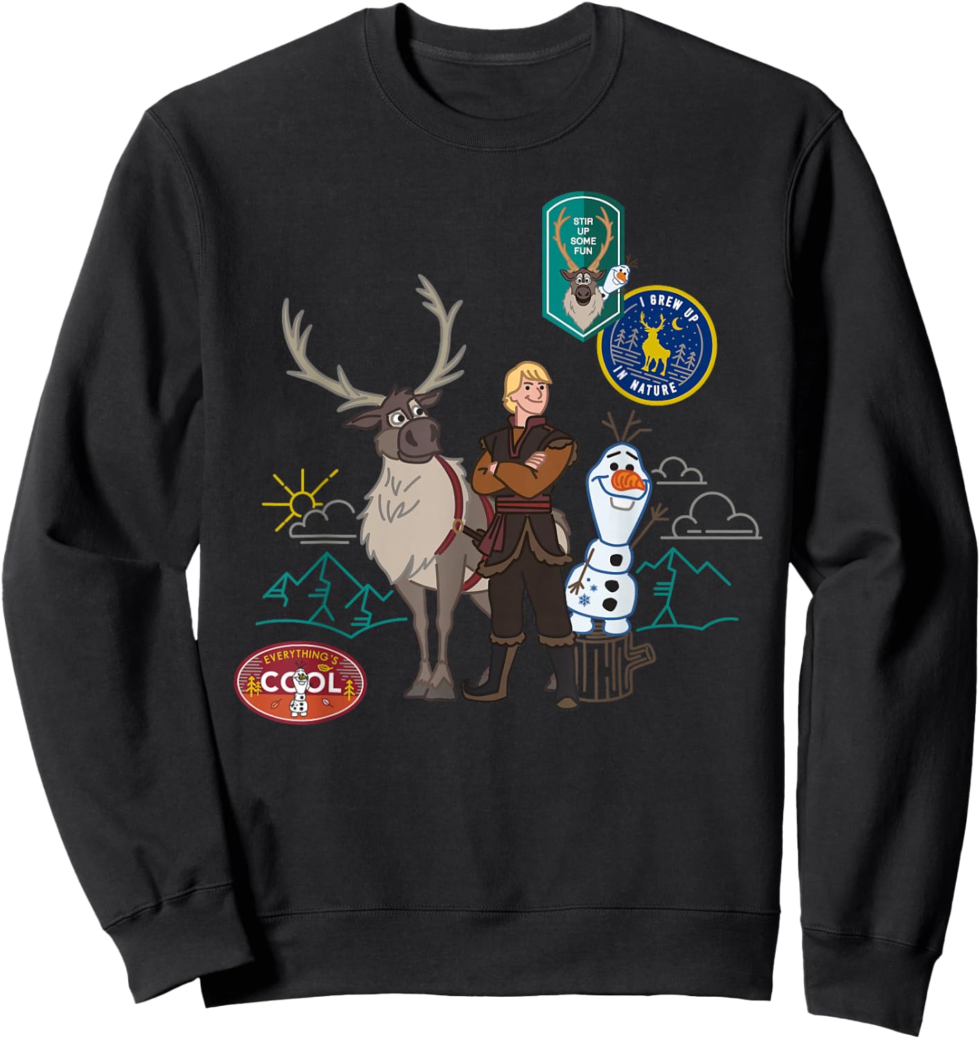 Disney Frozen 2 Olaf, Sven, and Kristoff Patches Sweatshirt - Sweatshirt | Black